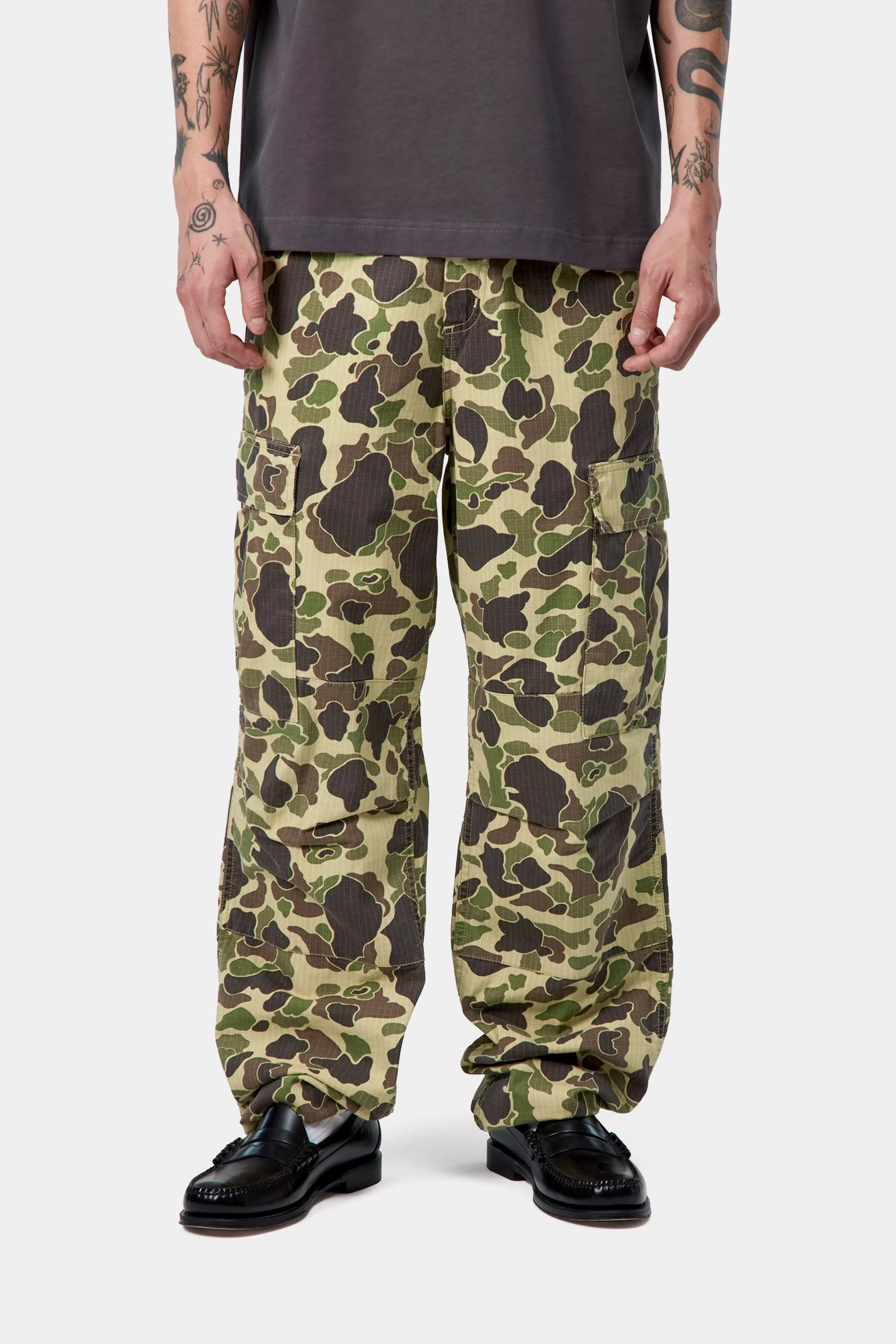 DUCK CARGO PANT  - Camo Duck, Green, Stone washed