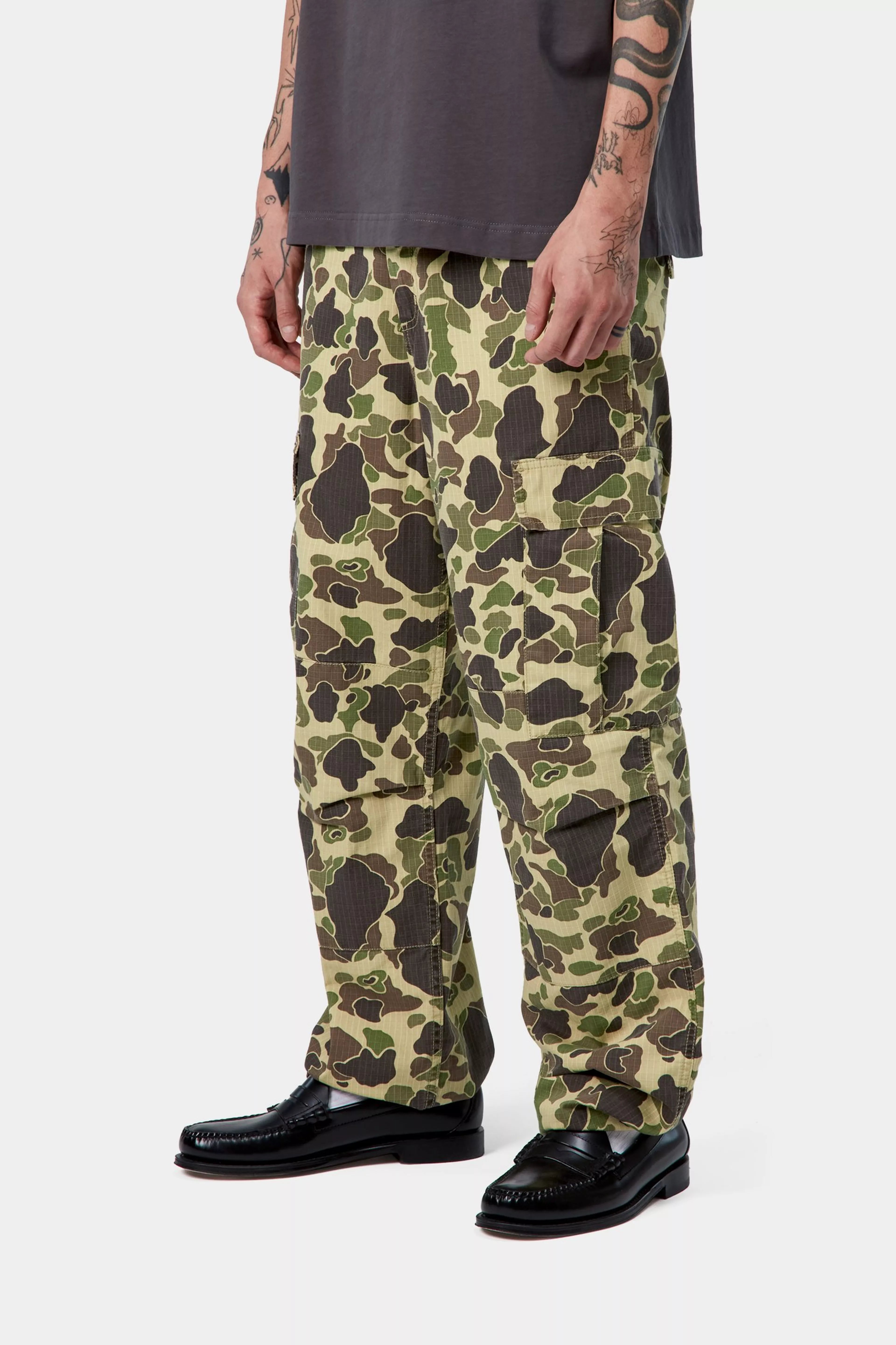 DUCK CARGO PANT  - Camo Duck, Green, Stone washed
