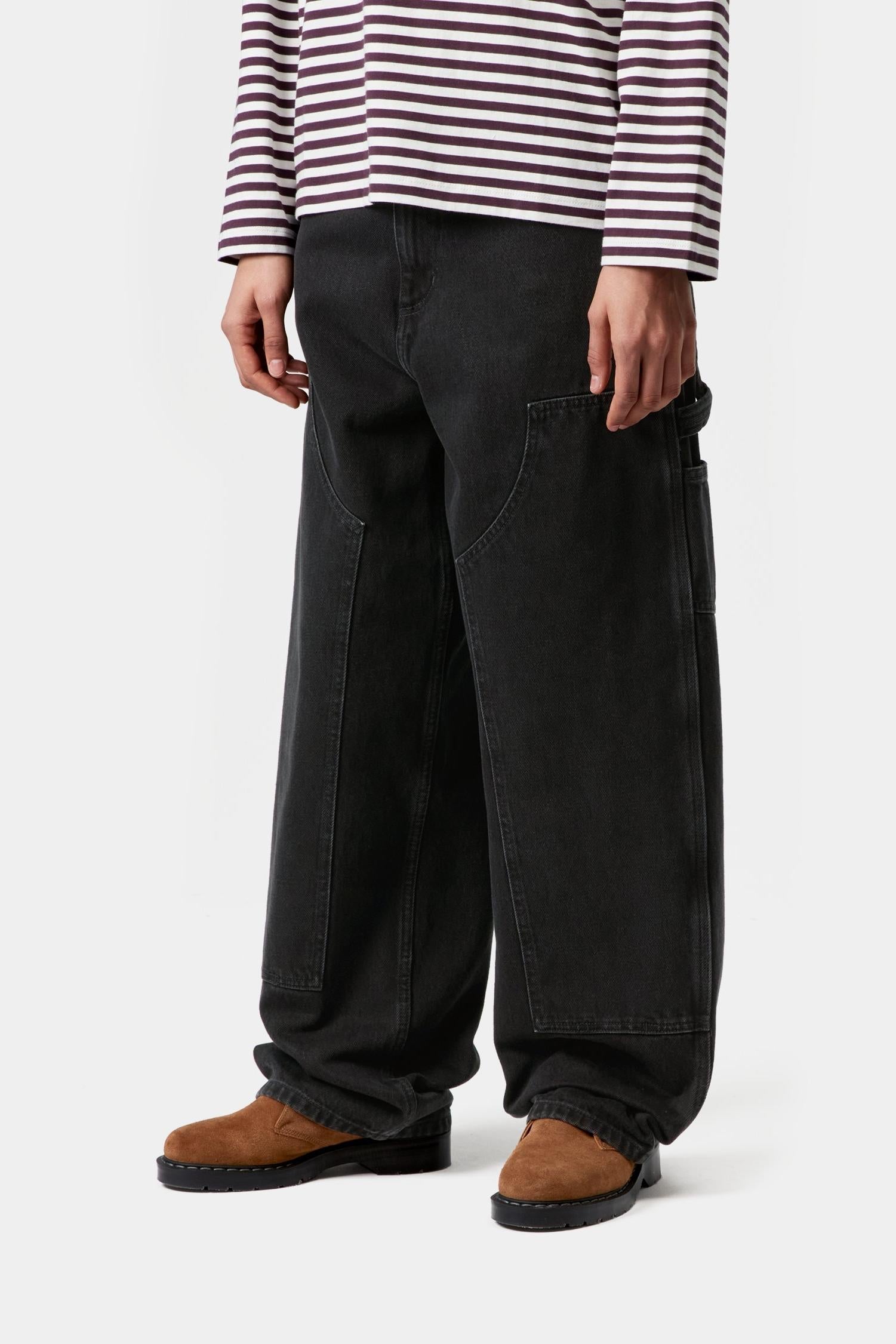 W' Brandon Double Knee Pant - Black (stone washed)