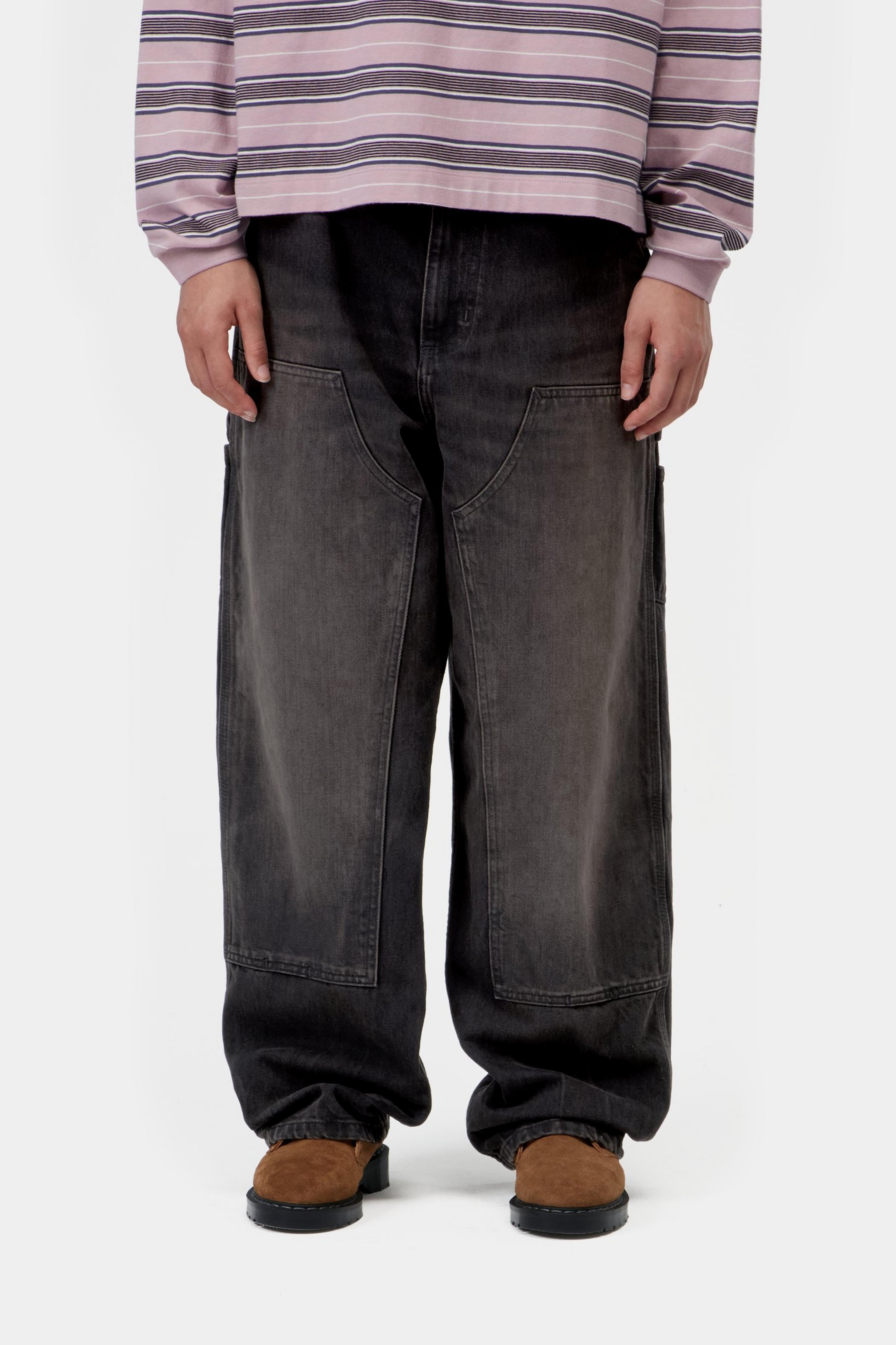 W' Brandon Double Knee Pant - Black, tobacco used wash