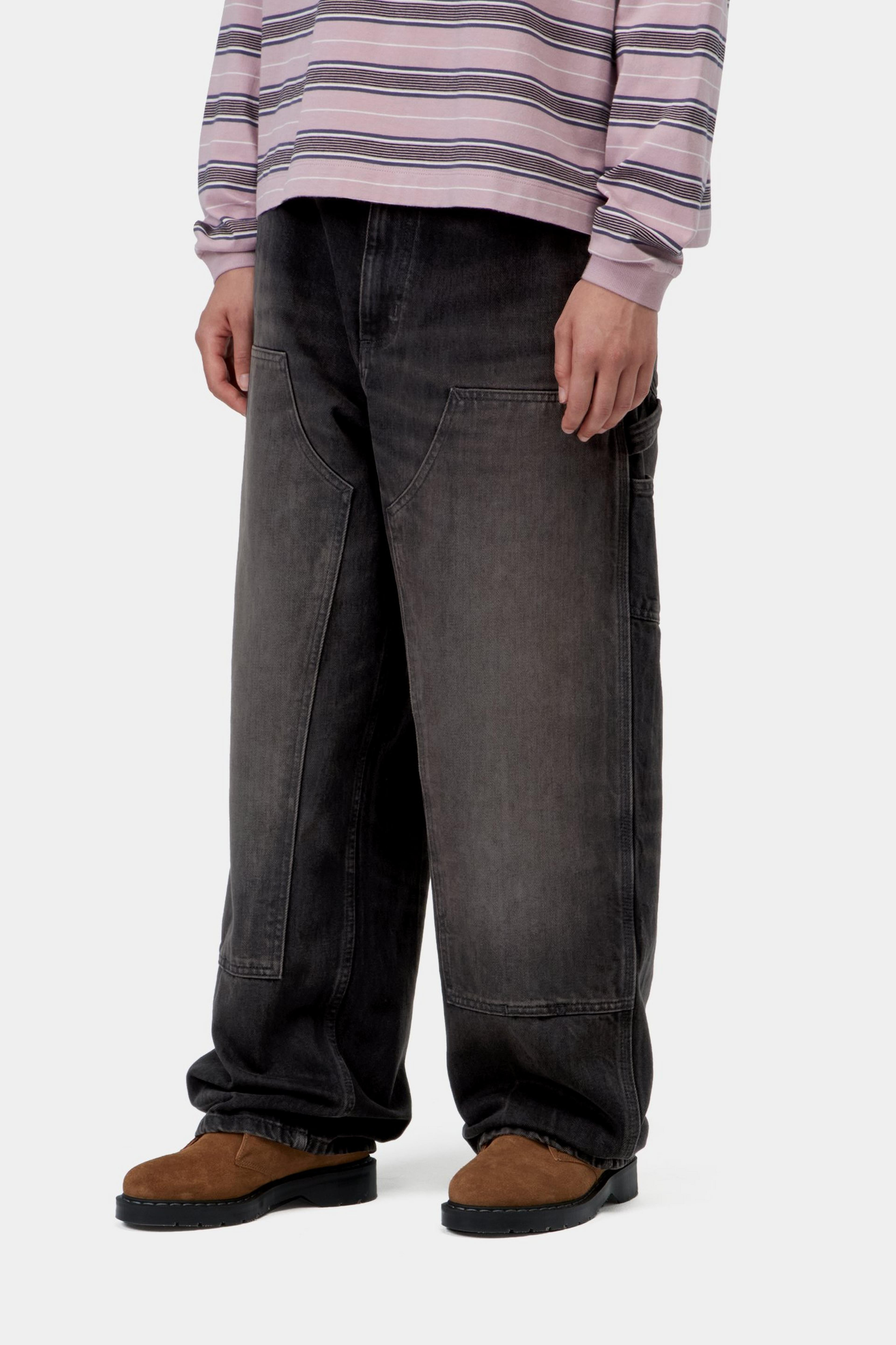 W' Brandon Double Knee Pant - Black, tobacco used wash