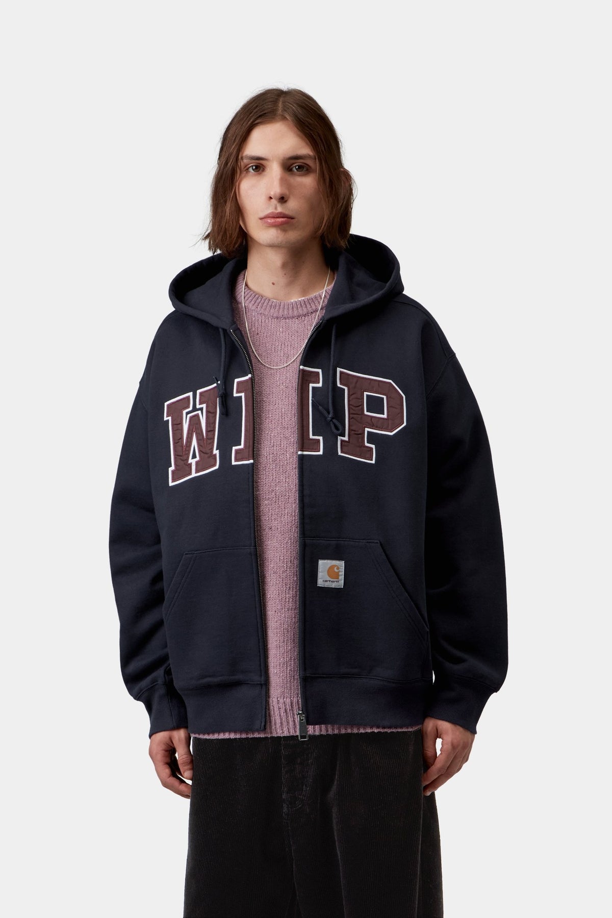 Hooded WIP Sweat Jacket - Dark Navy stone washed