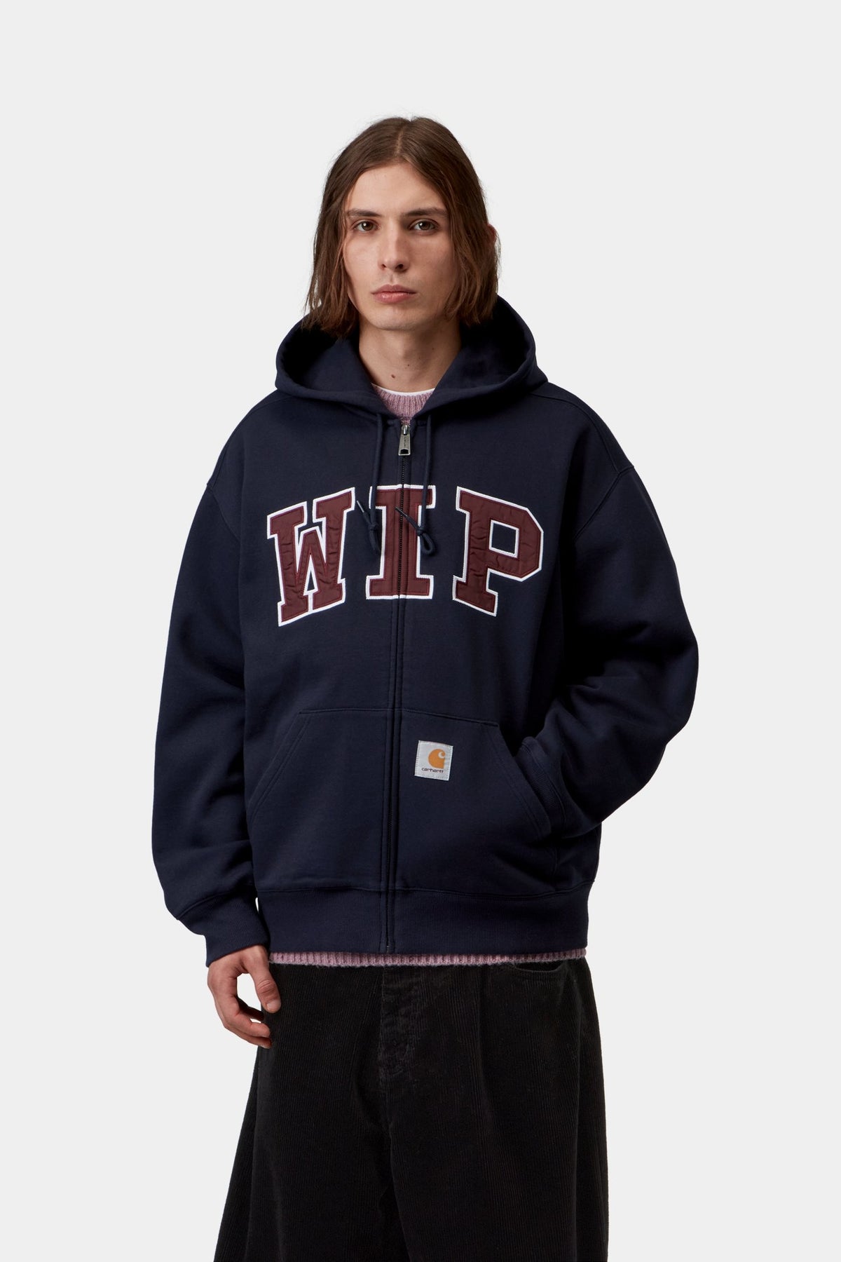 Hooded WIP Sweat Jacket - Dark Navy stone washed