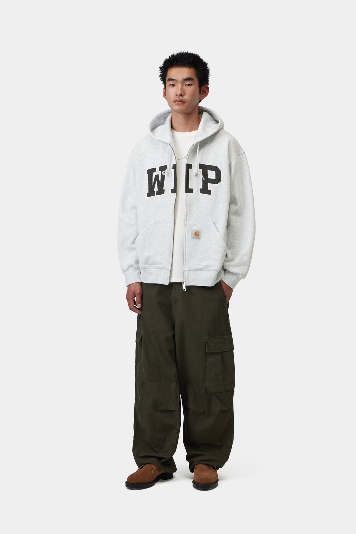 Hooded WIP Sweat Jacket - Ash Heather stone washed
