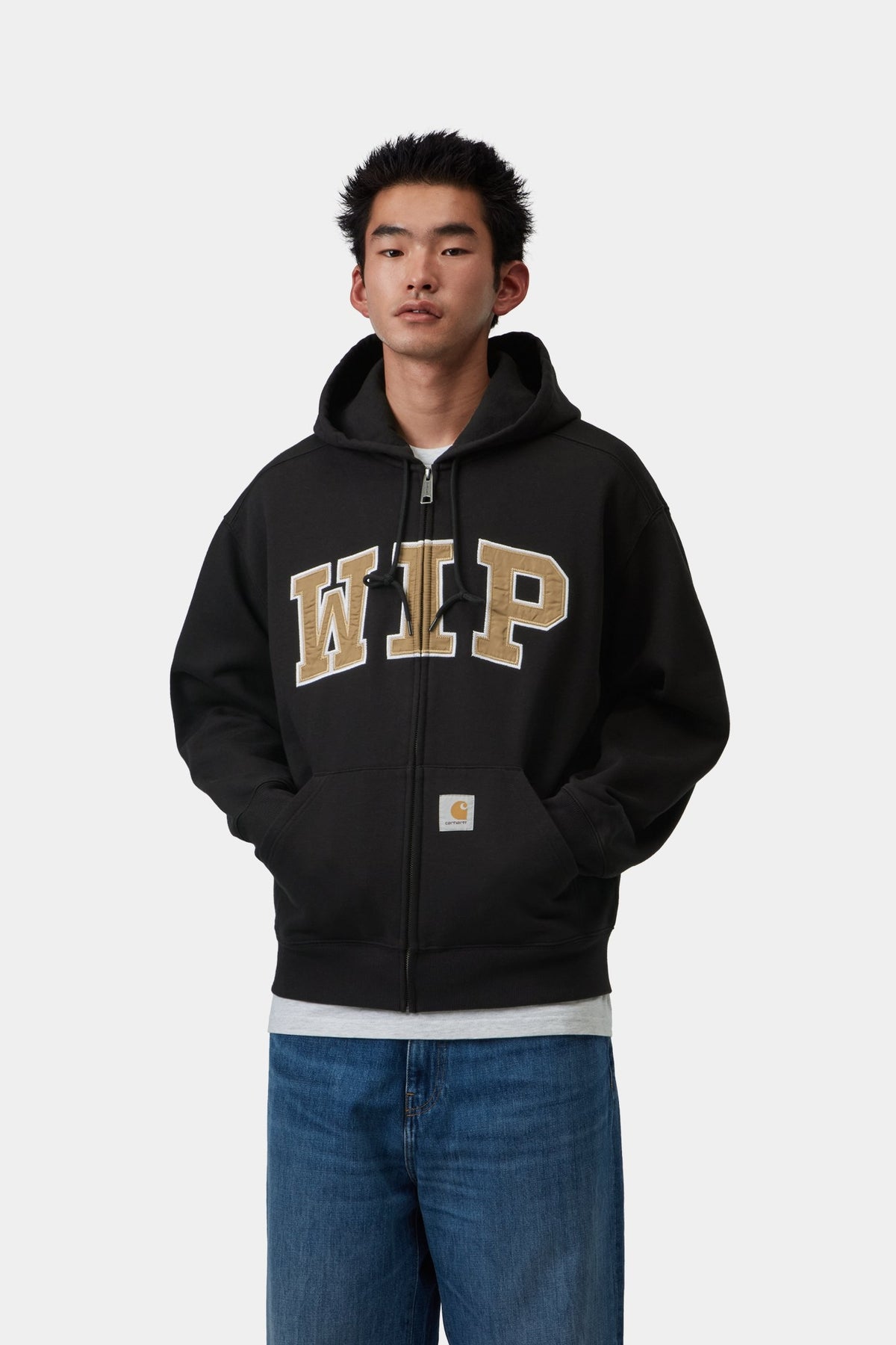 Hooded WIP Sweat Jacket - Black stone washed