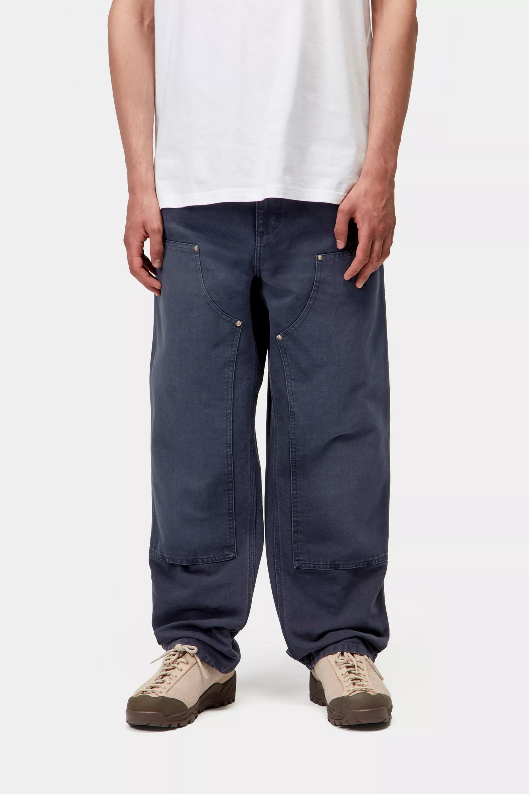 DOUBLE KNEE PANT  - Dark Navy (stone canvas)