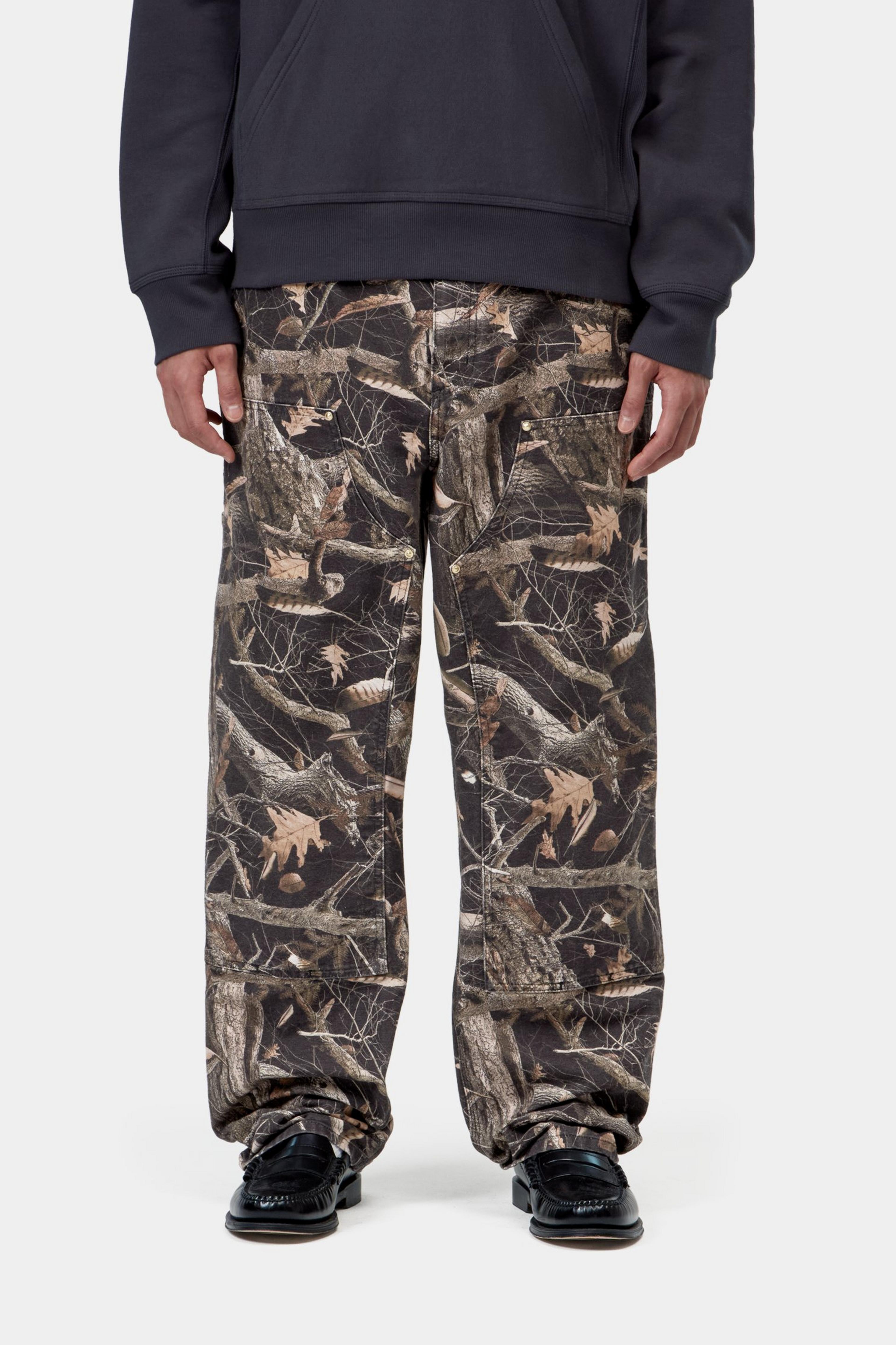 Double Knee Pant - Camo Feather Tree, Black heavy stone wash 2