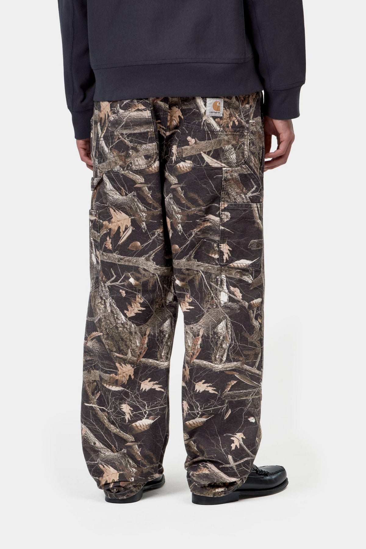 Double Knee Pant - Camo Feather Tree, Black heavy stone wash