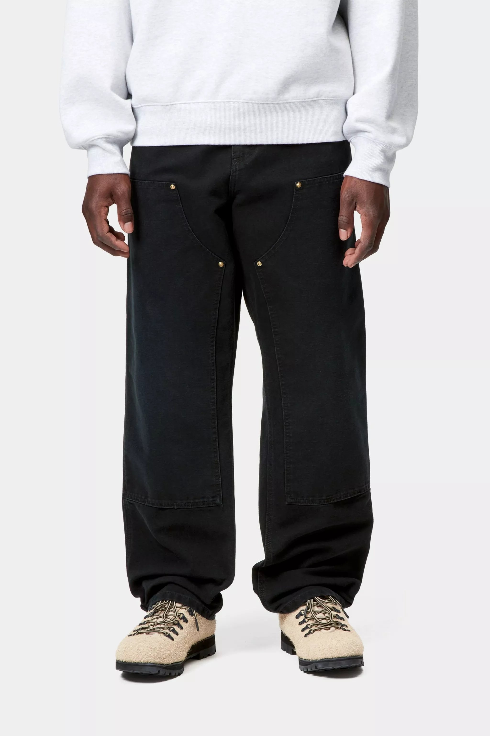 DOUBLE KNEE PANT  - Black (stone canvas)