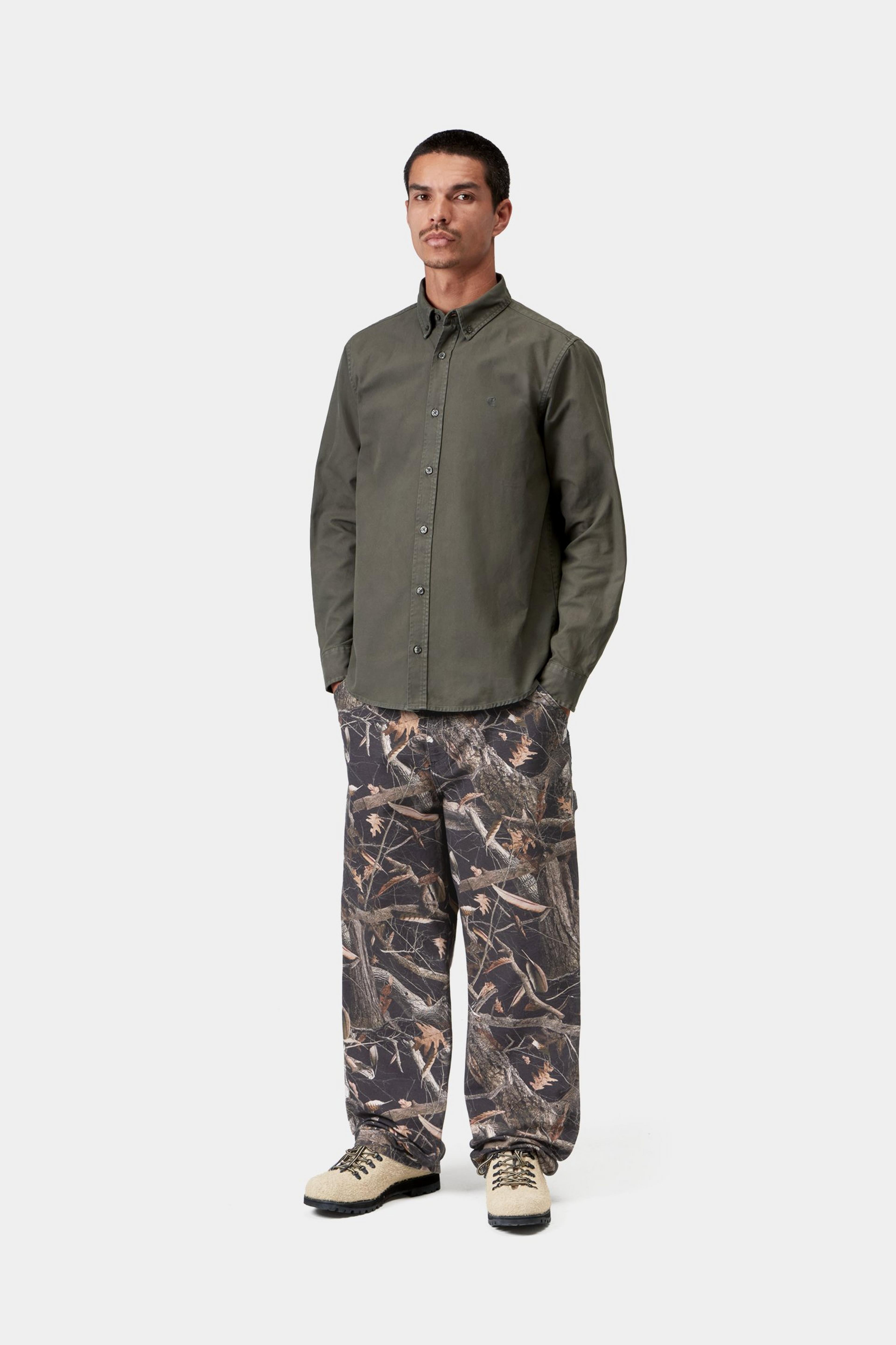 Single Knee Pant - Camo Feather Tree, Black heavy stone wash 5
