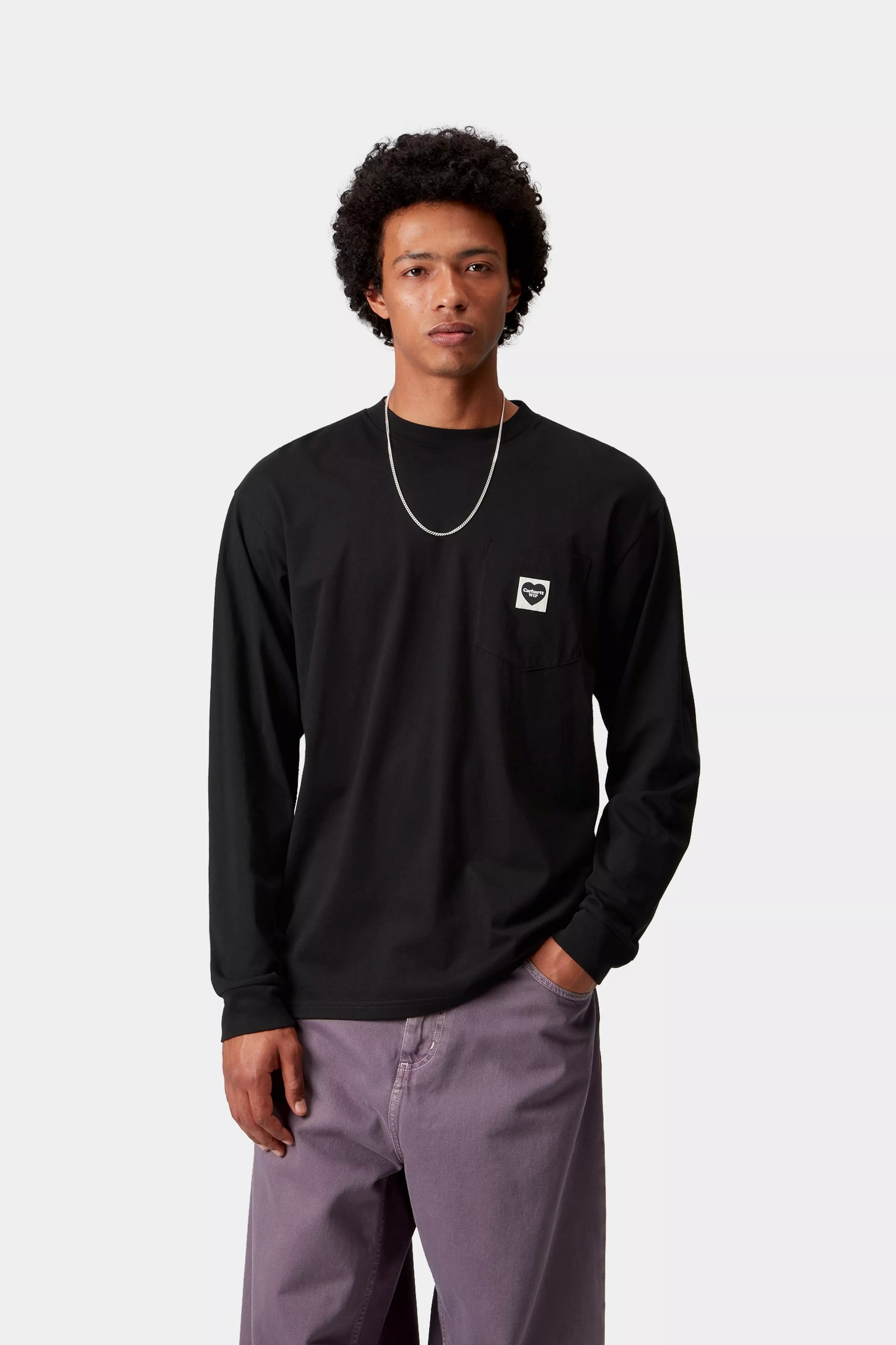 L/S POCKET HEART T-SHIRT - Black /Black