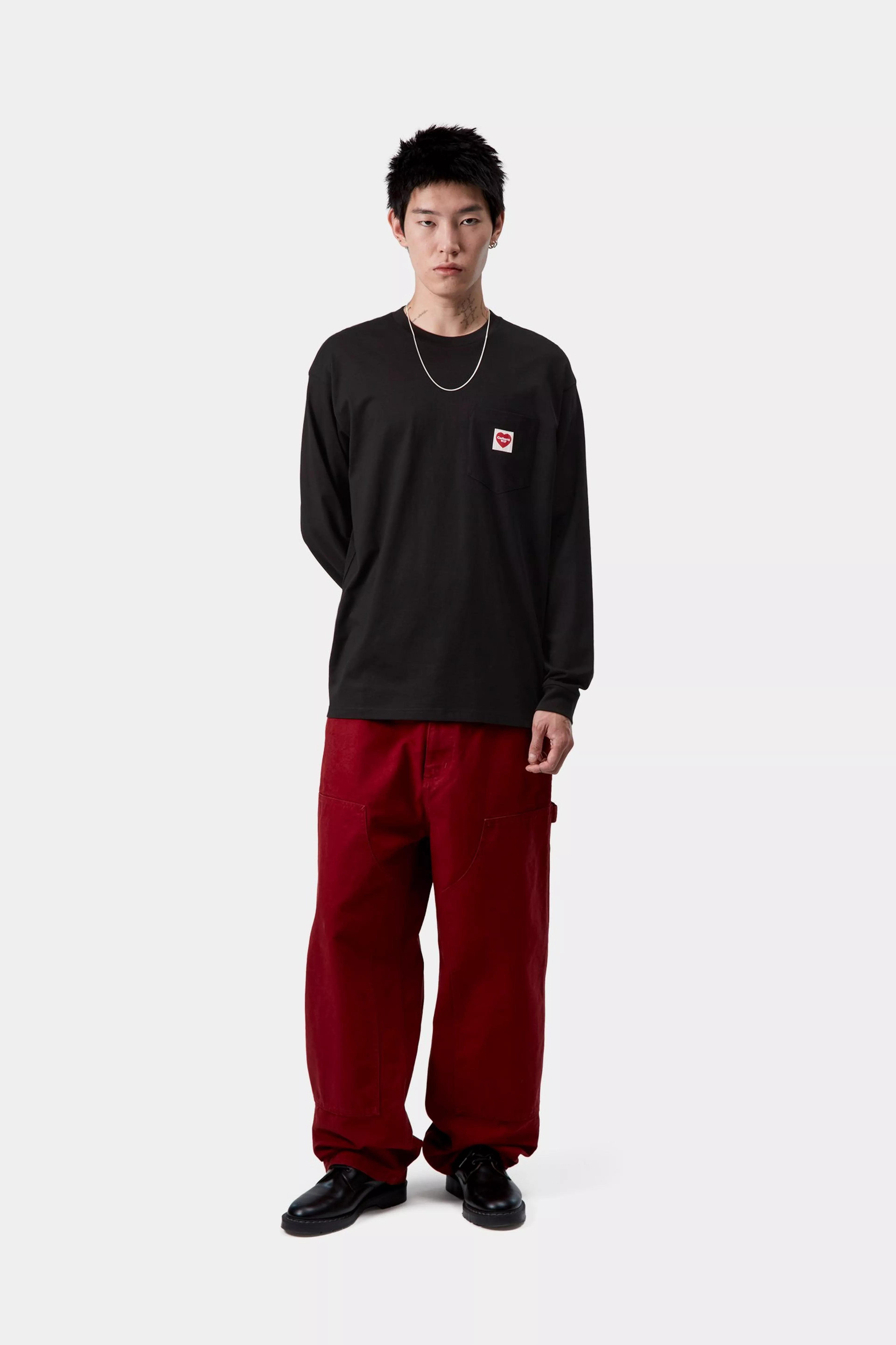 L/S POCKET HEART T-SHIRT - Black / Red