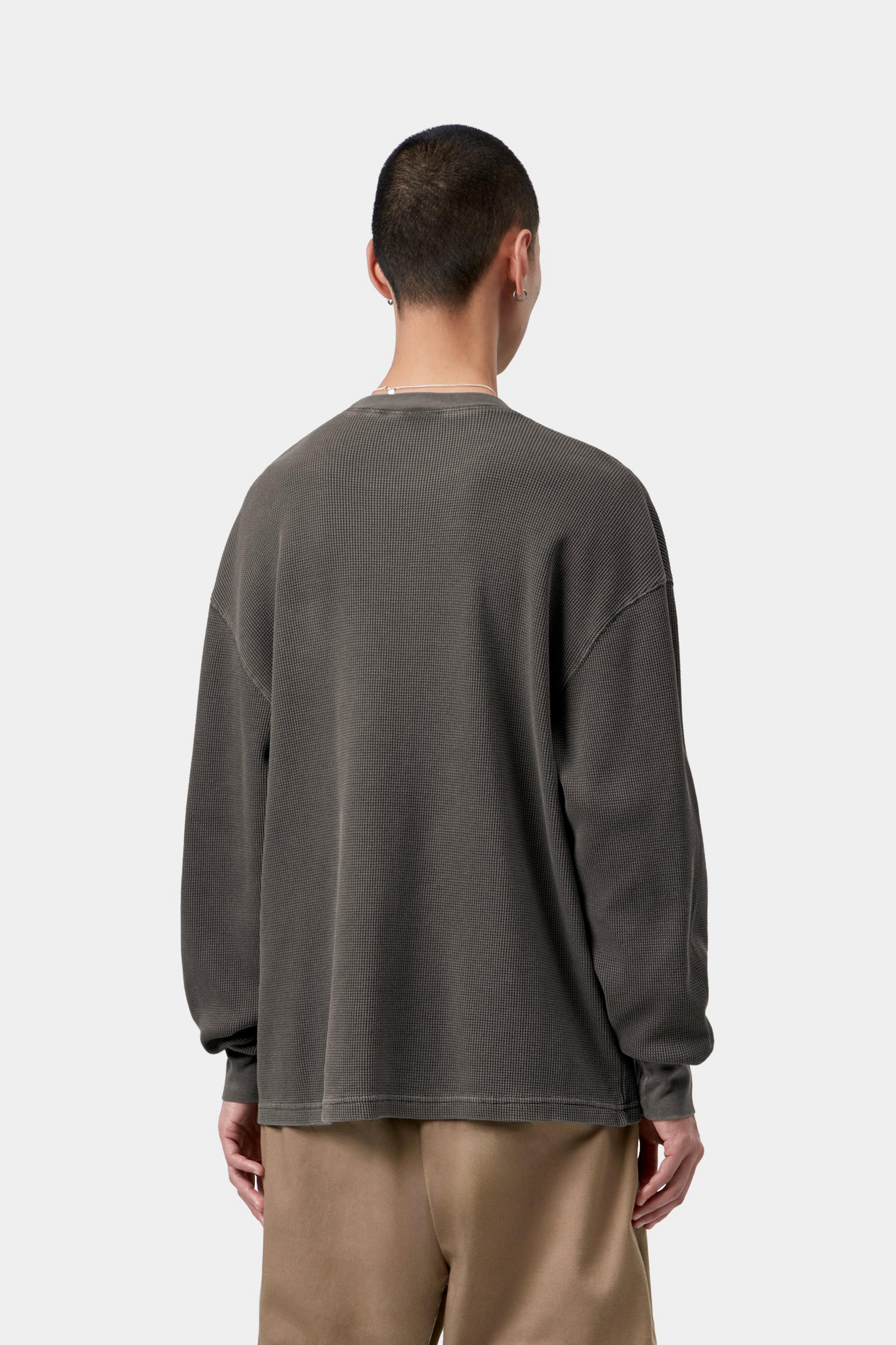 L/S Vista Waffle T-Shirt - Black, Garment dyed 3