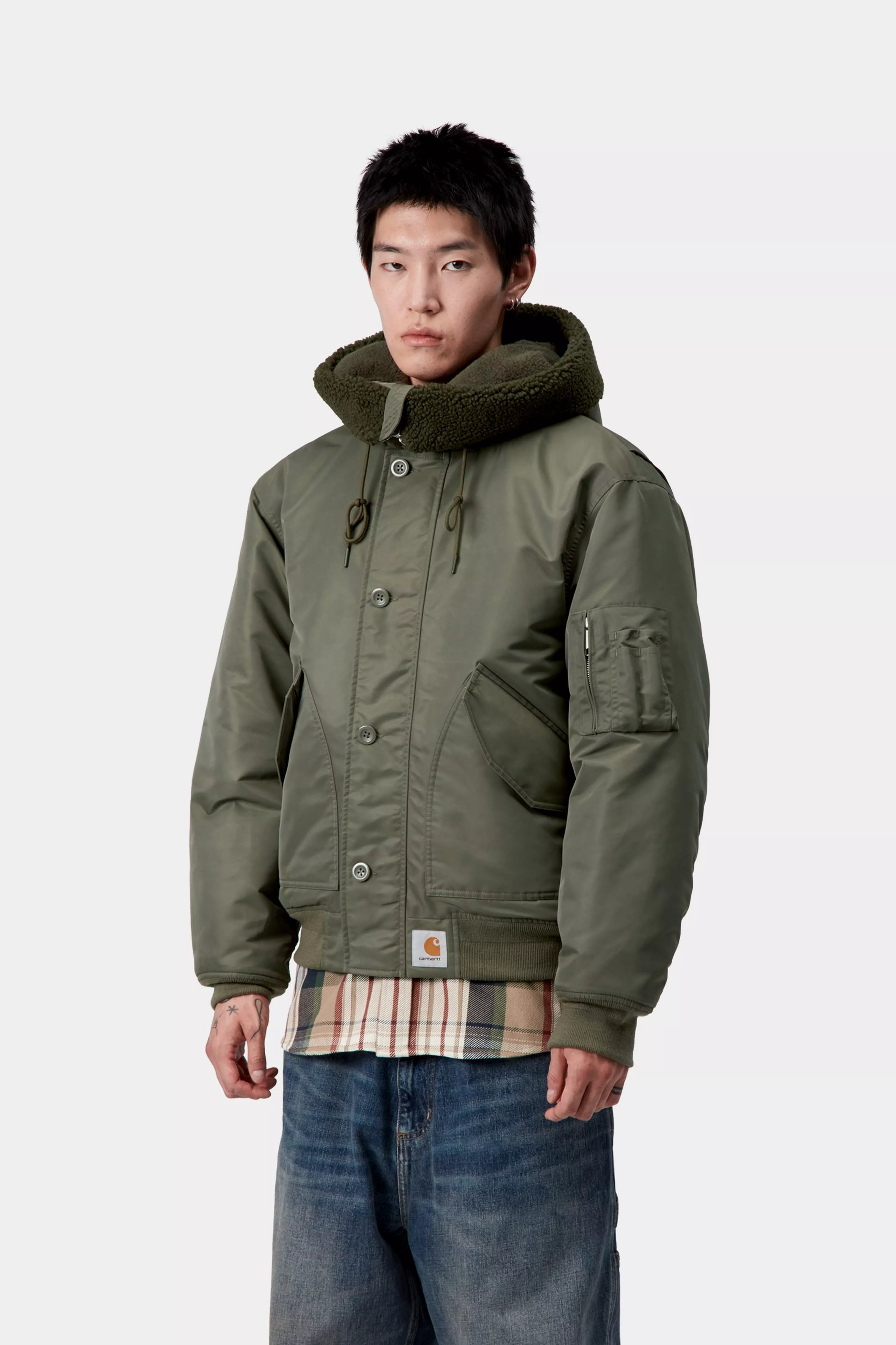 HOODED OLTERA BOMBER  - Cypress / Persimmon