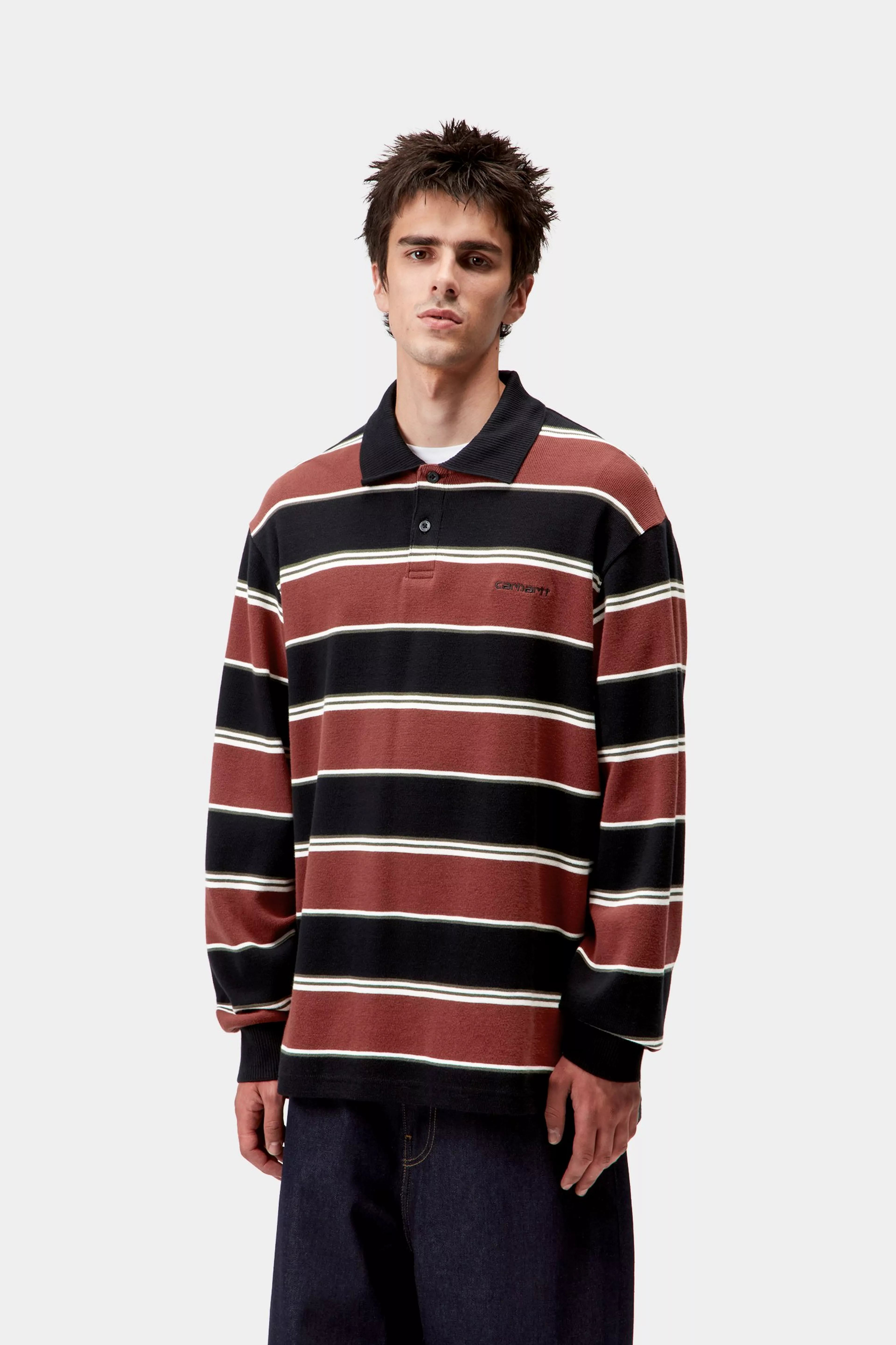 L/S MALONE RUGBY SHIRT - Malone Stripe, Dark Brick