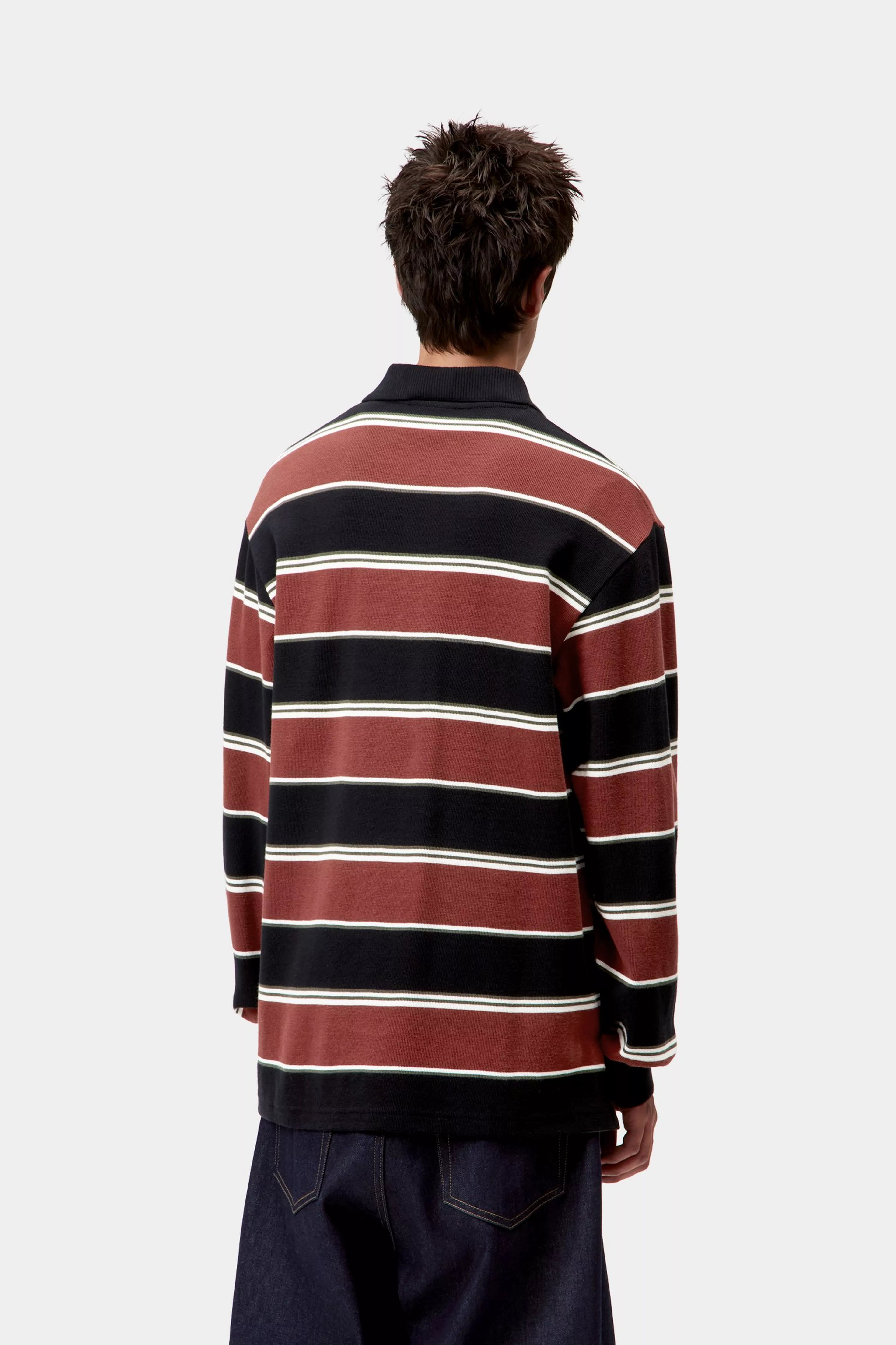 L/S MALONE RUGBY SHIRT - Malone Stripe, Dark Brick