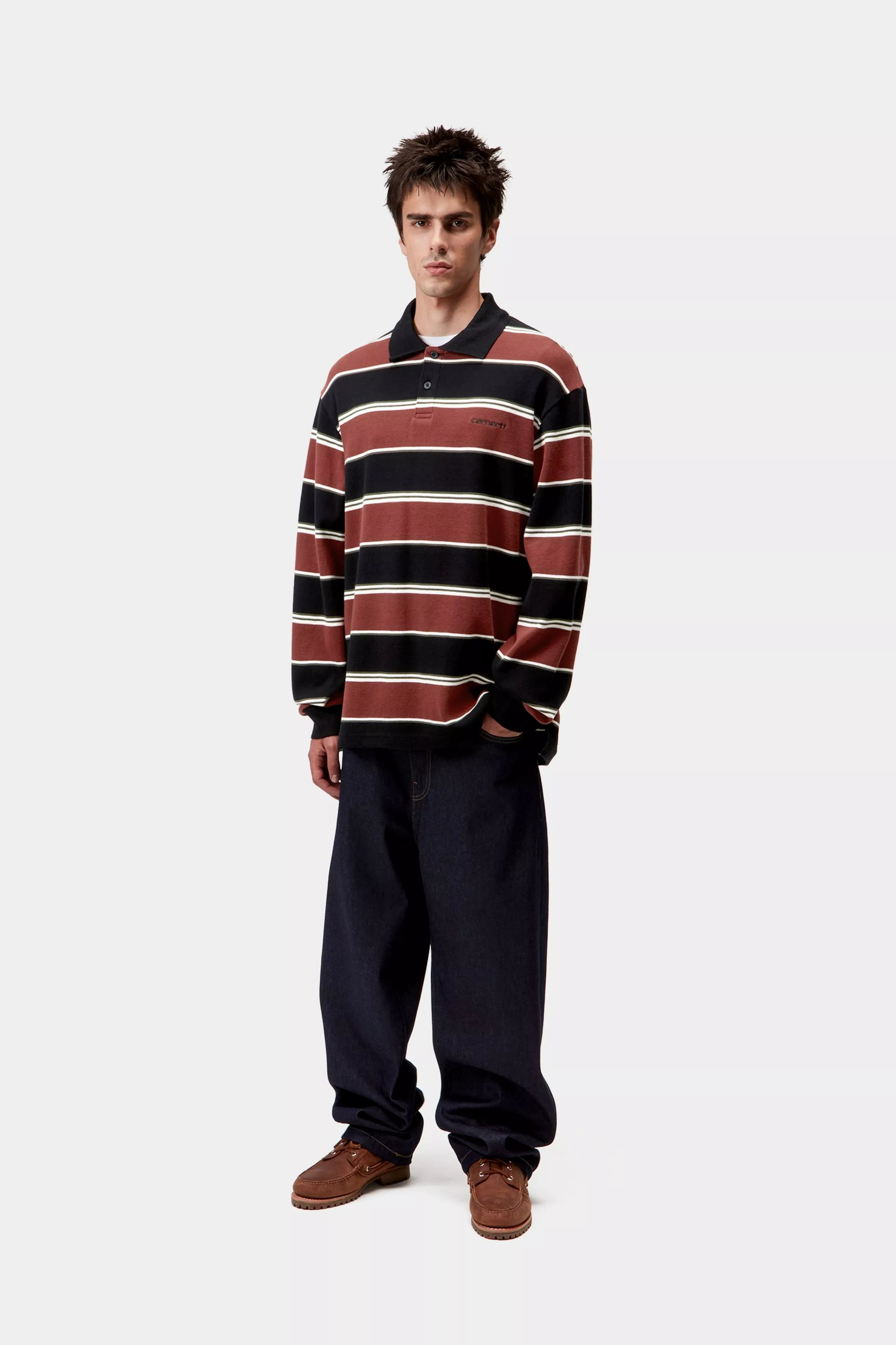 L/S MALONE RUGBY SHIRT - Malone Stripe, Dark Brick