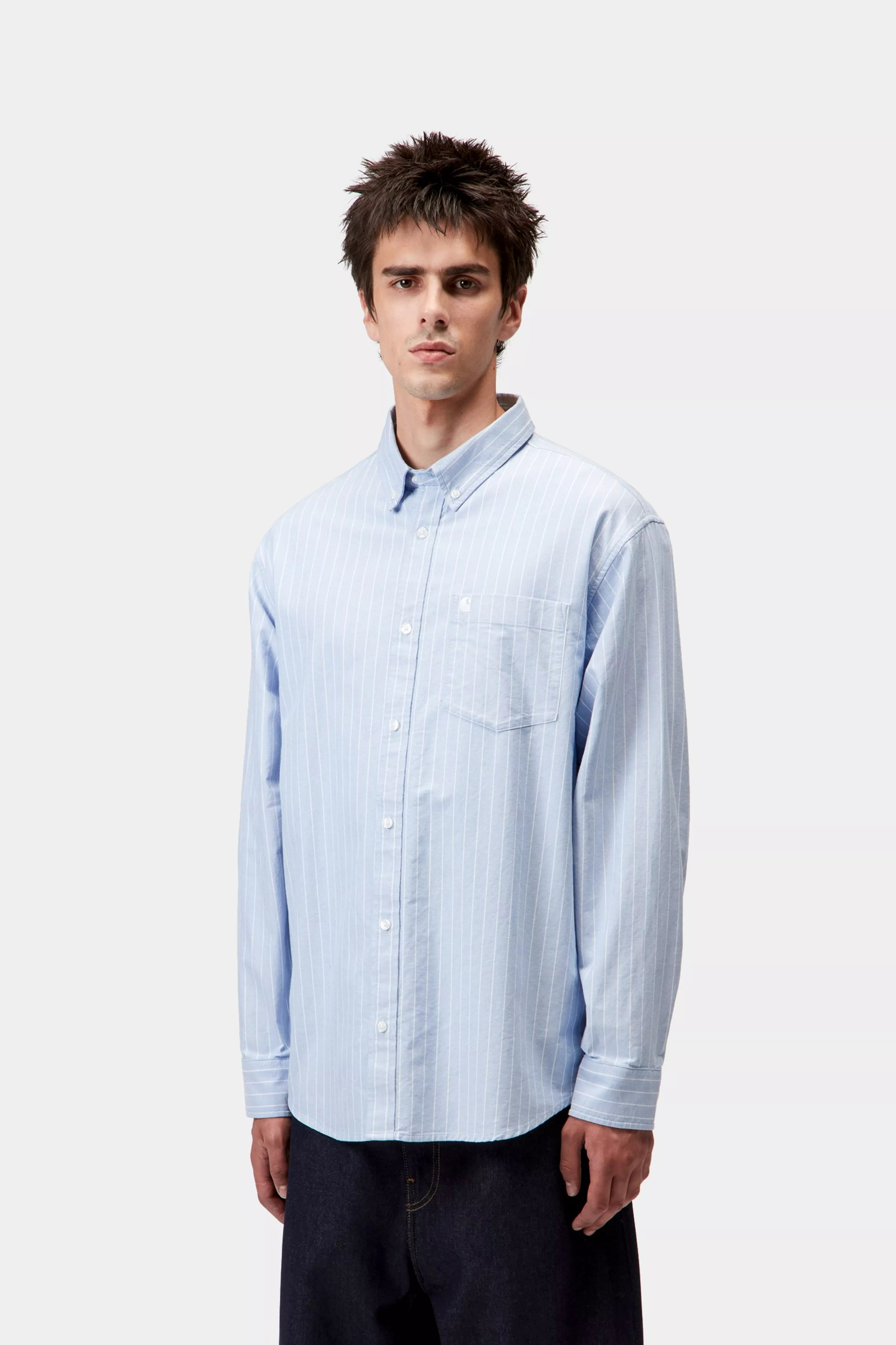 L/S CASSEL SHIRT  - Cassel Stripe, Bleach / White