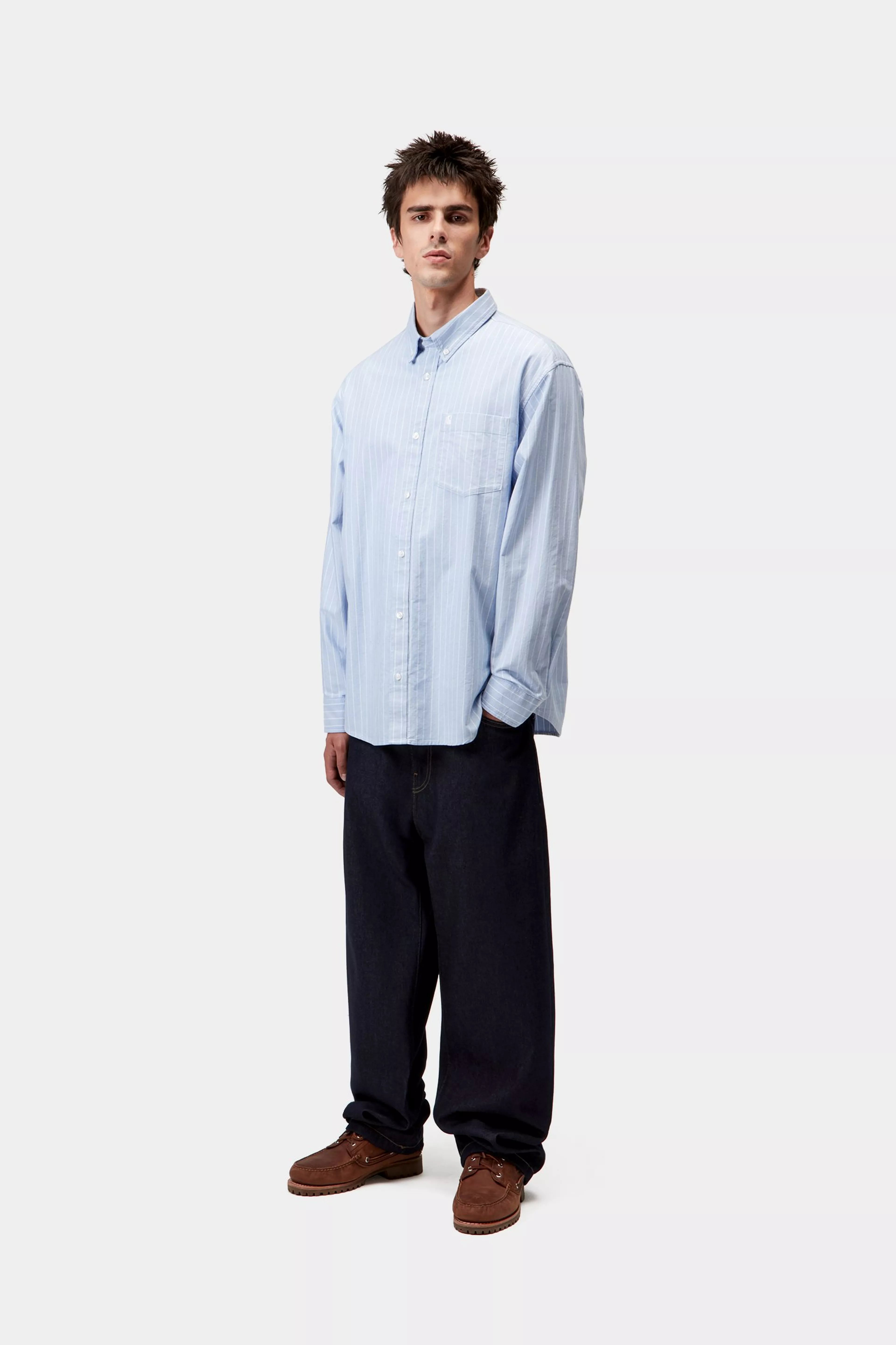 L/S CASSEL SHIRT  - Cassel Stripe, Bleach / White