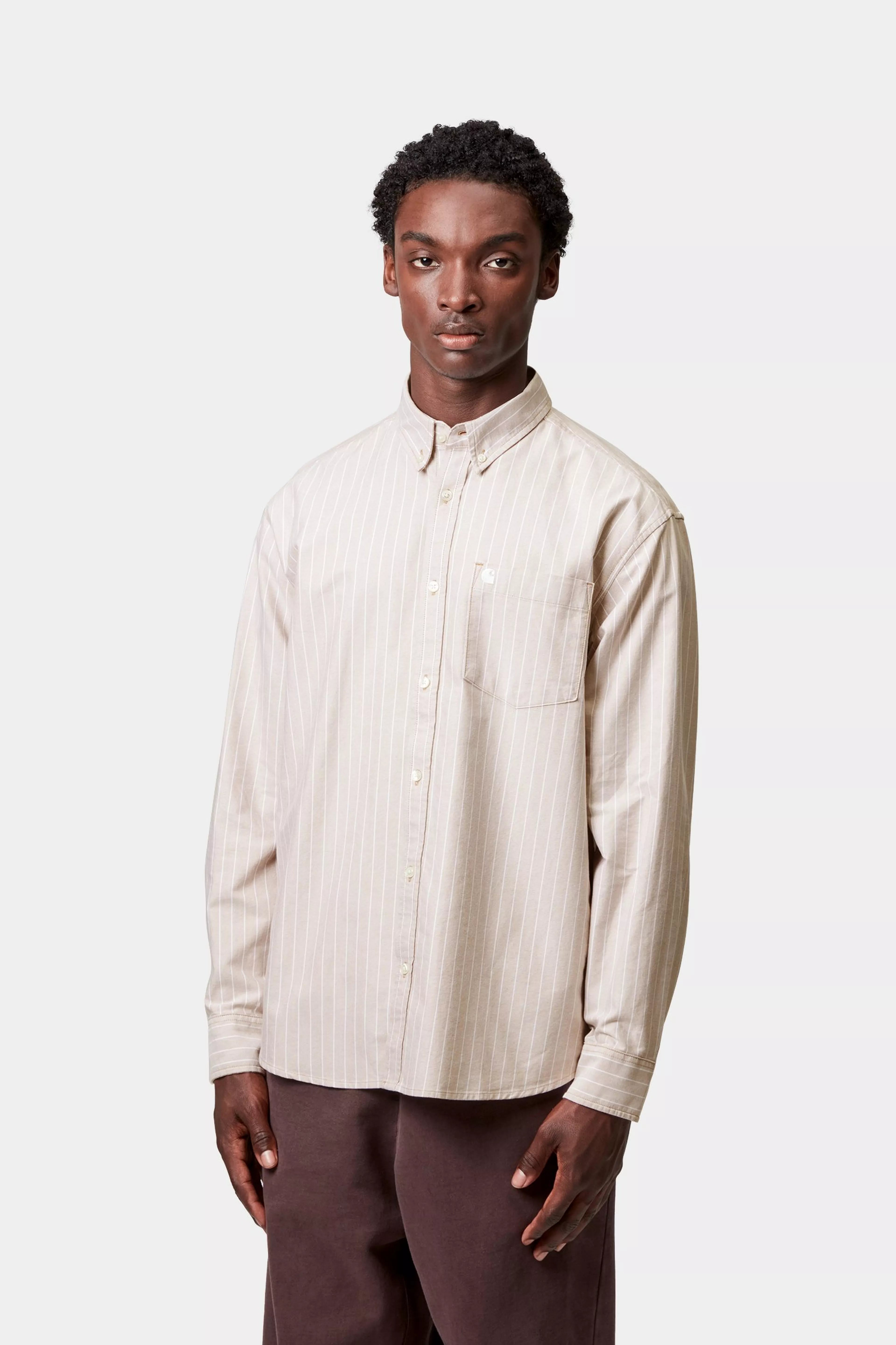 L/S CASSEL SHIRT  - Cassel Stripe, Peanut / White