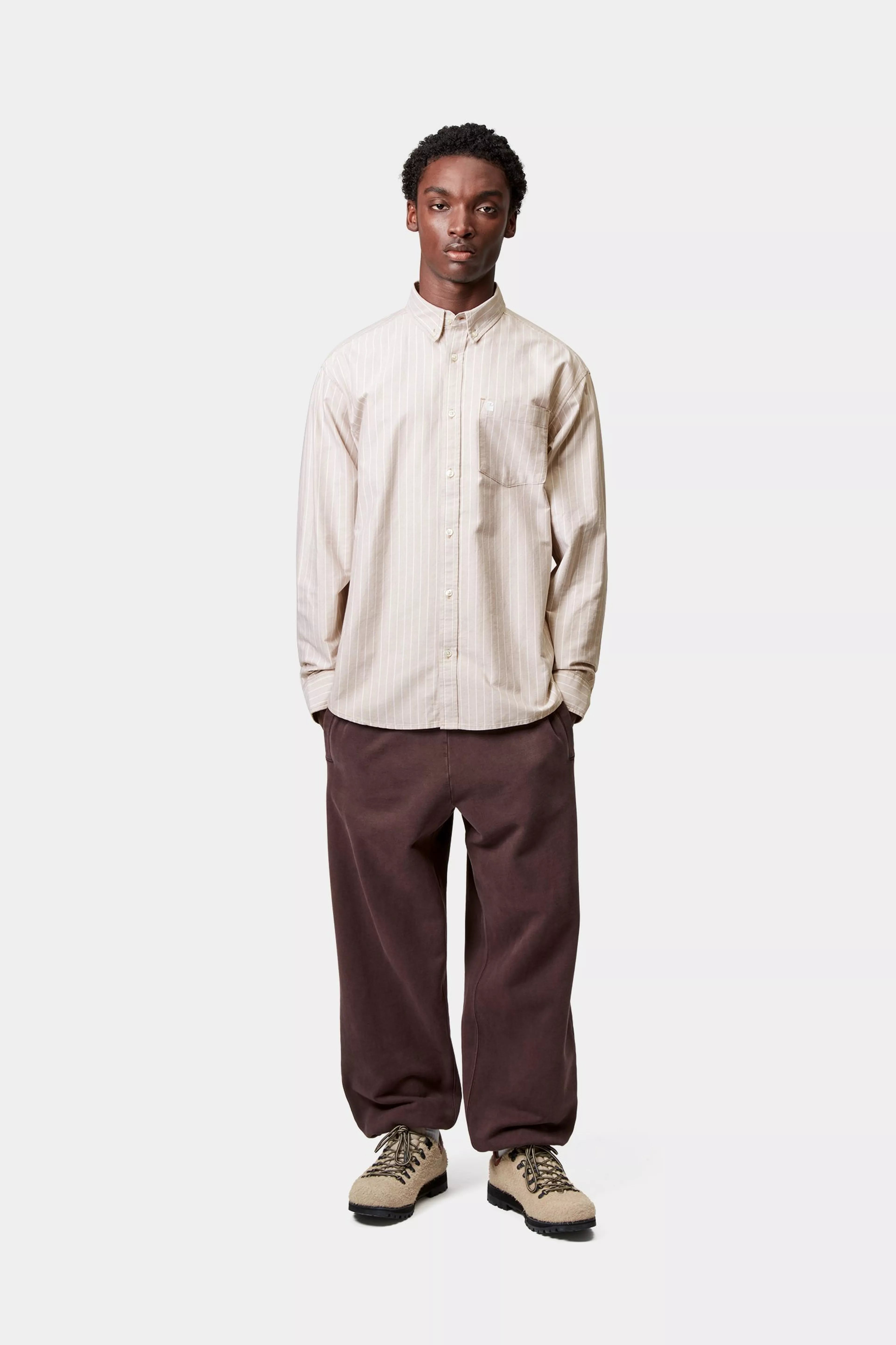 L/S CASSEL SHIRT  - Cassel Stripe, Peanut / White