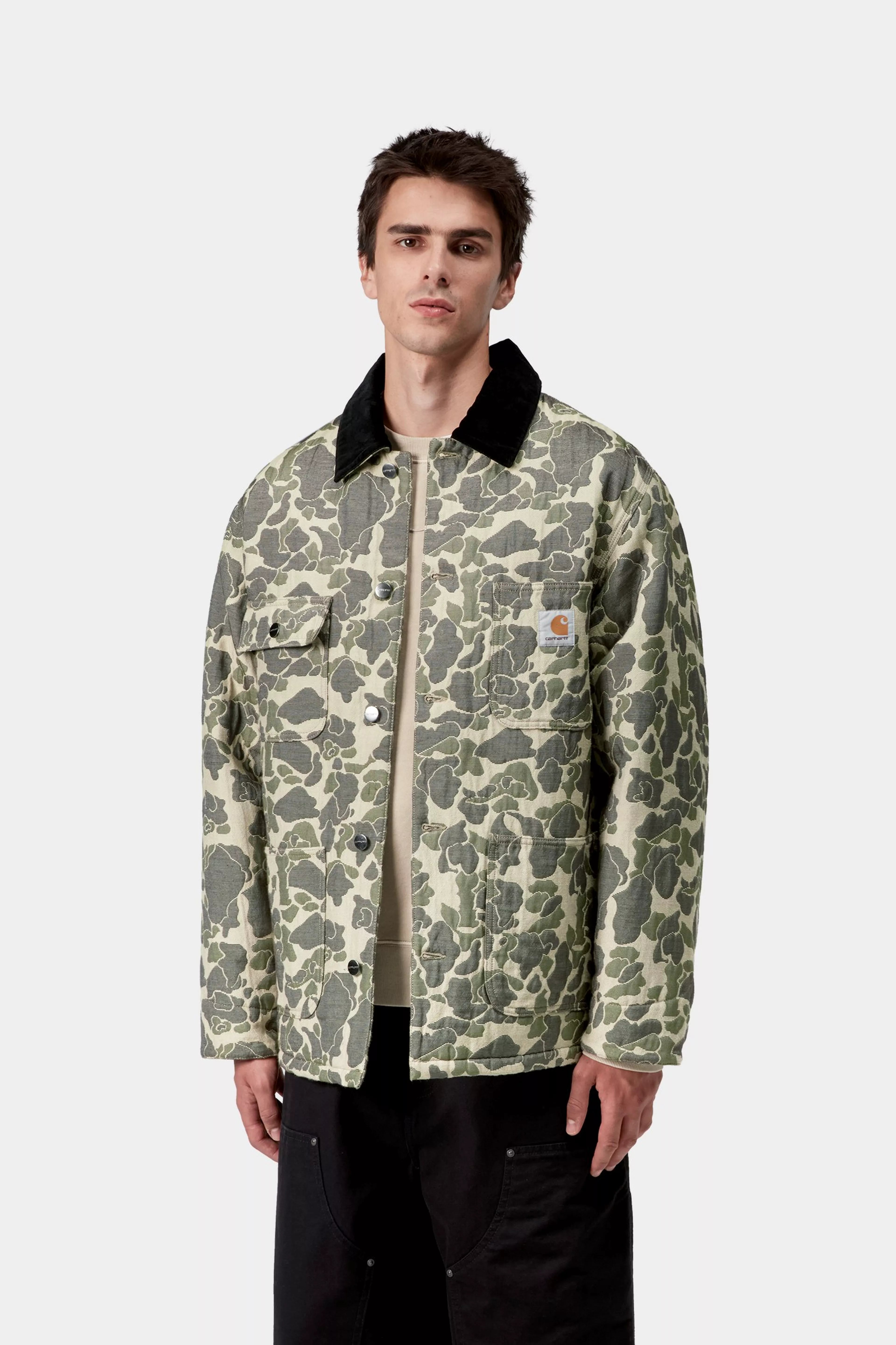 TAPESTRY CHORE COAT  - Camo Duck Jacquard, Green / Tobacco 3