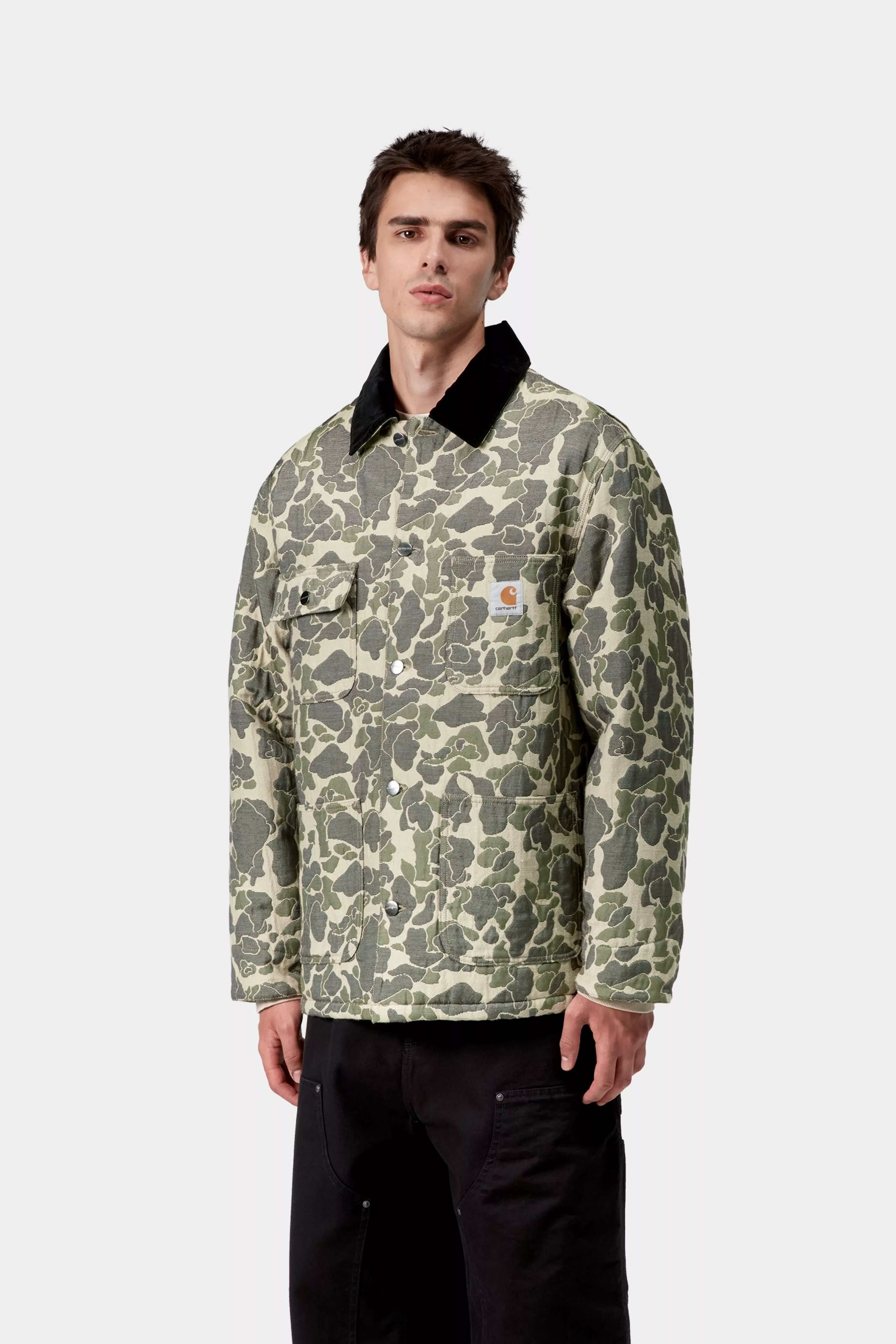 TAPESTRY CHORE COAT  - Camo Duck Jacquard, Green / Tobacco 2