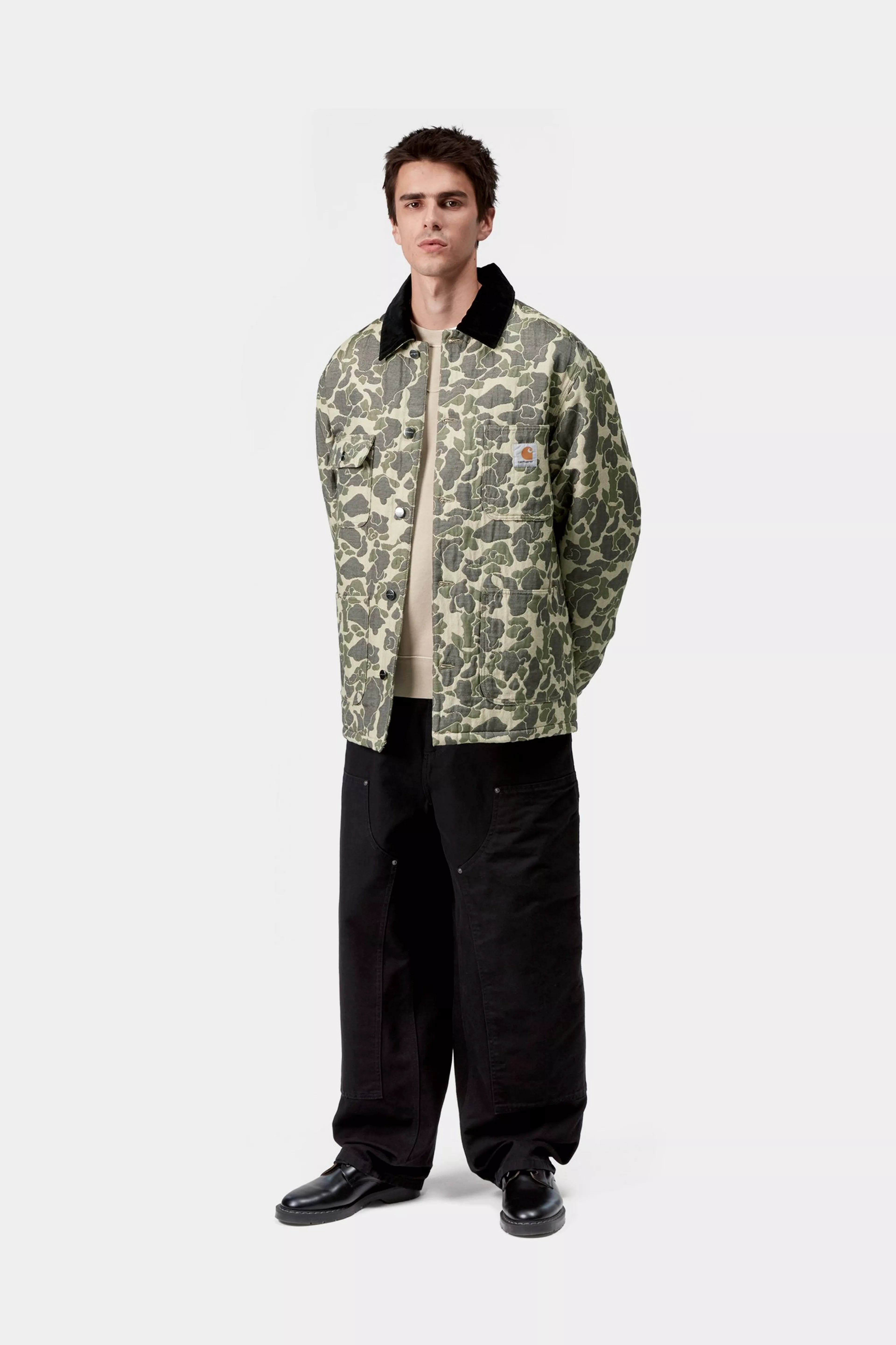 TAPESTRY CHORE COAT  - Camo Duck Jacquard, Green / Tobacco 5