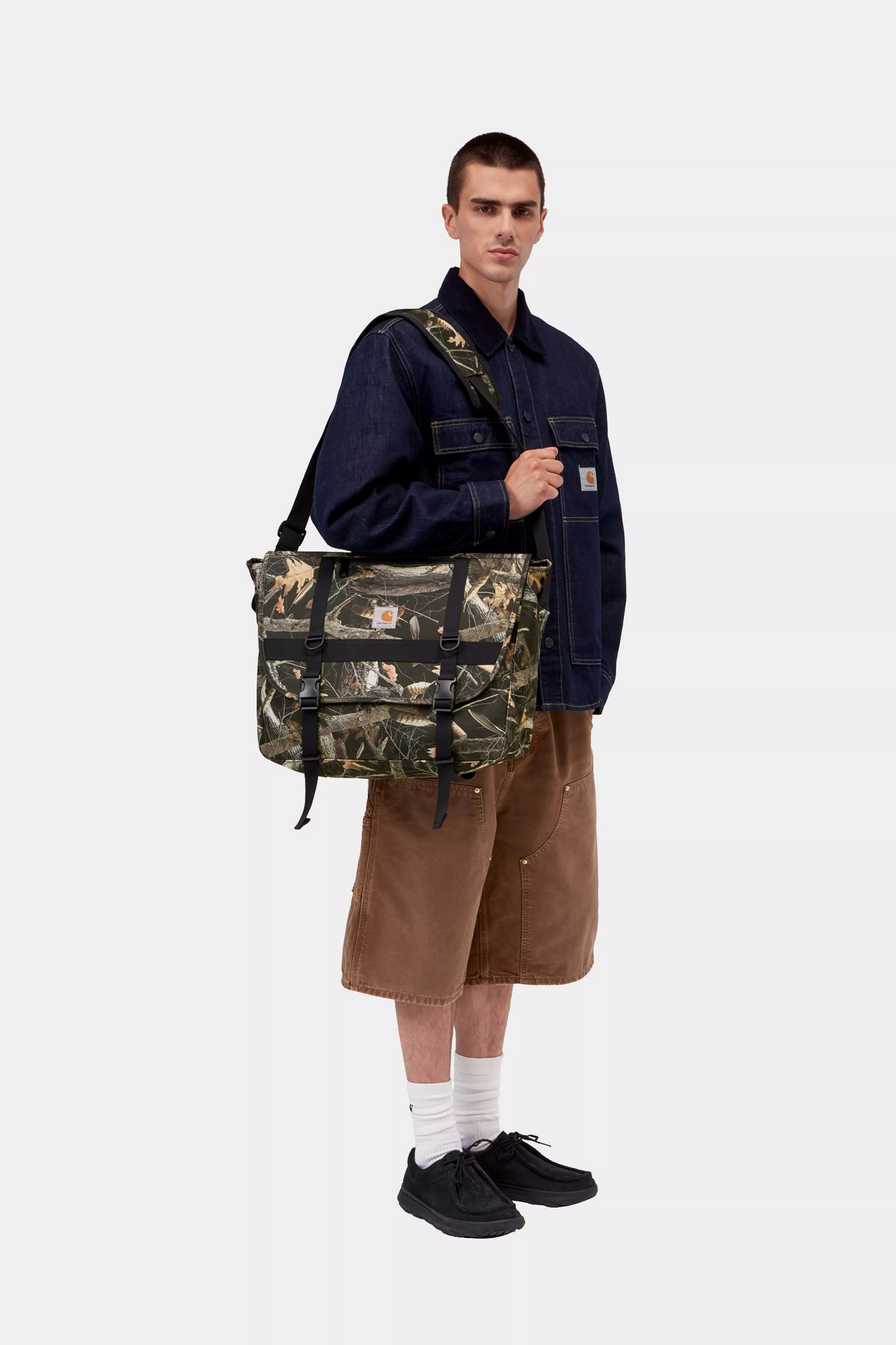 Jake Messenger Bag - Camo Feather Tree, Black