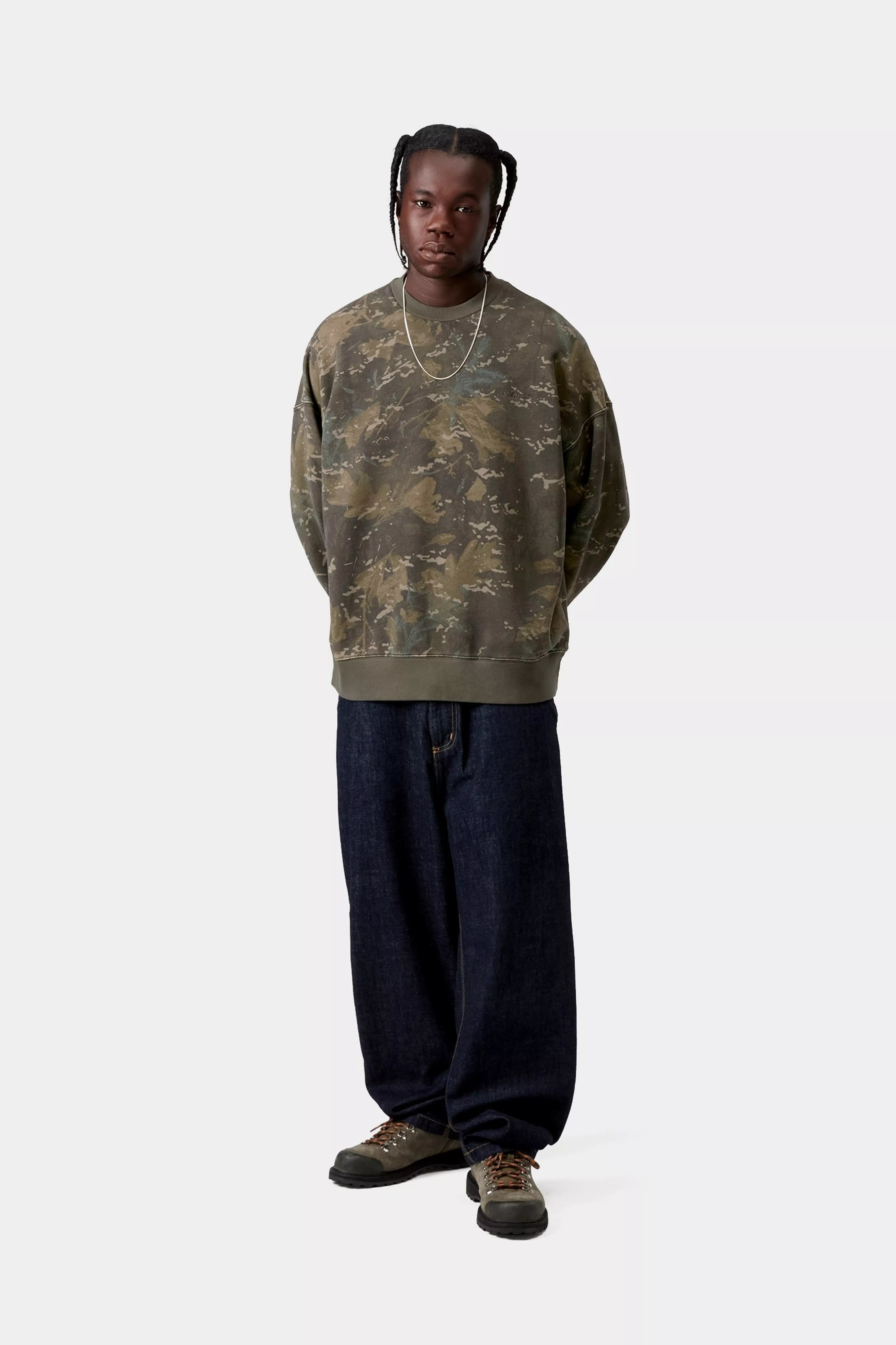 BENTON SWEAT  - Camo Combi, Green, Garment dyed