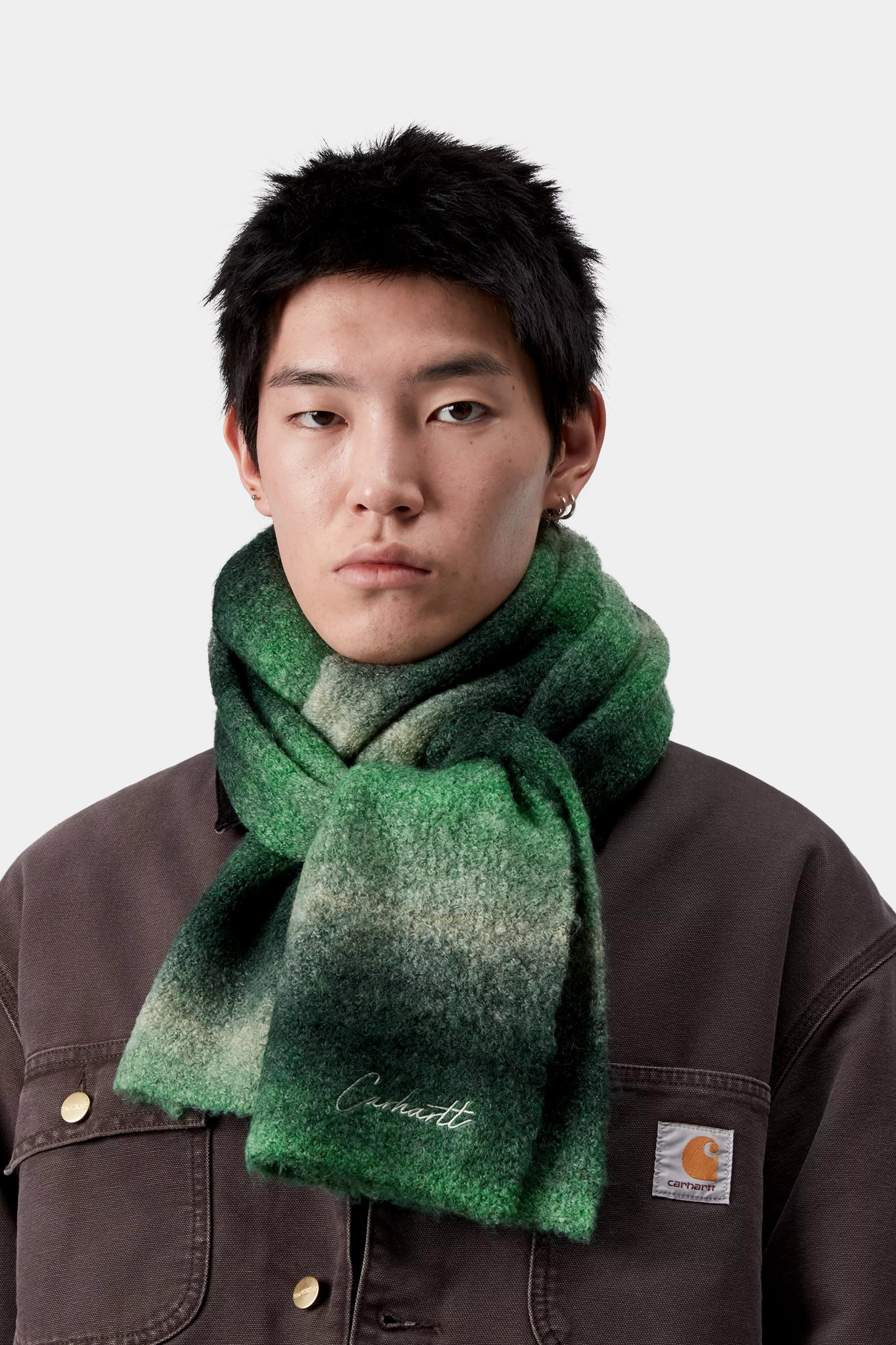 TONY SCARF  - Tony Stripe Jacquard, Dark Fir / Pale Olive