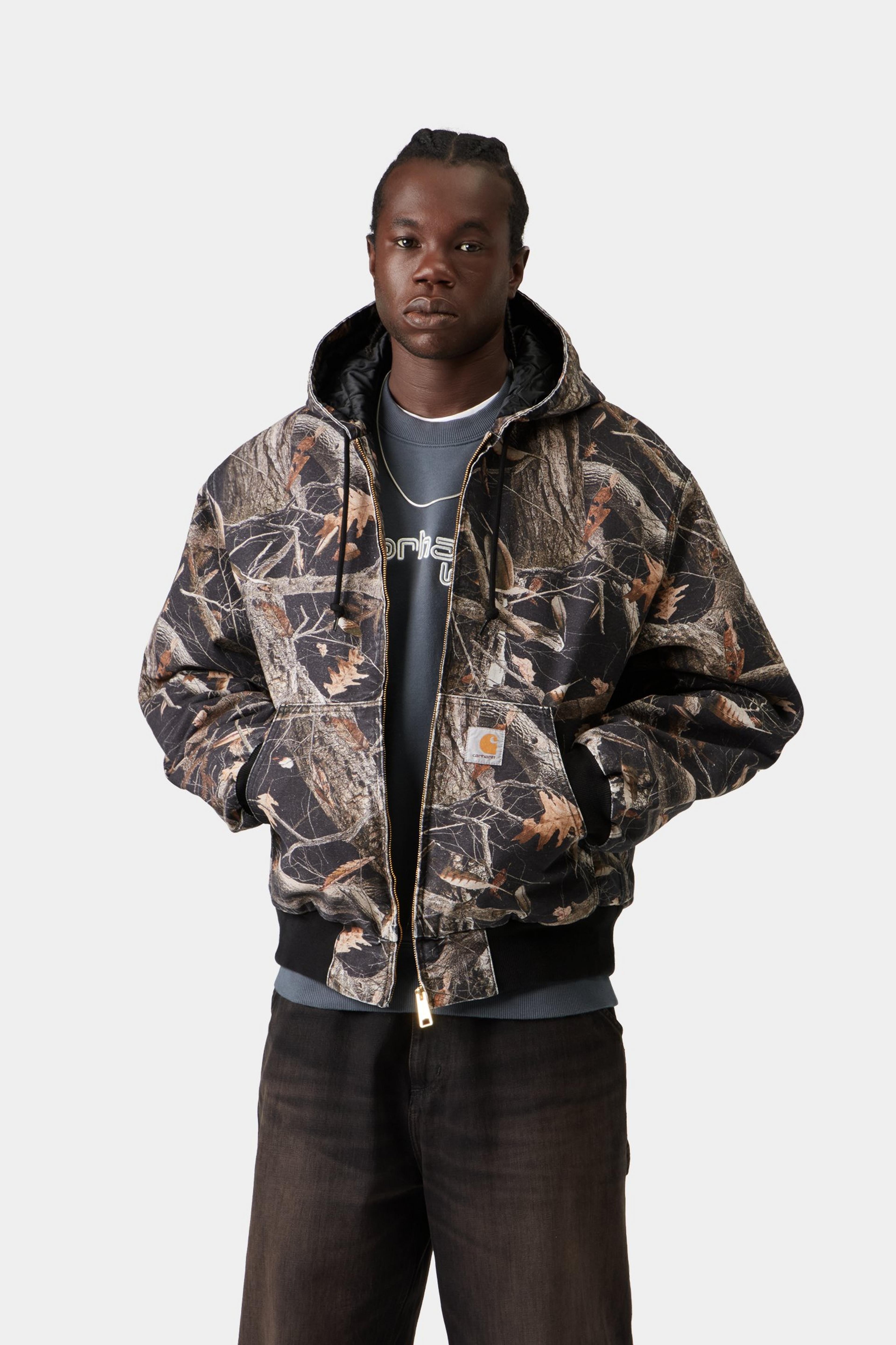 OG Active Jacket - Camo Feather Tree, Black heavy stone wash 2