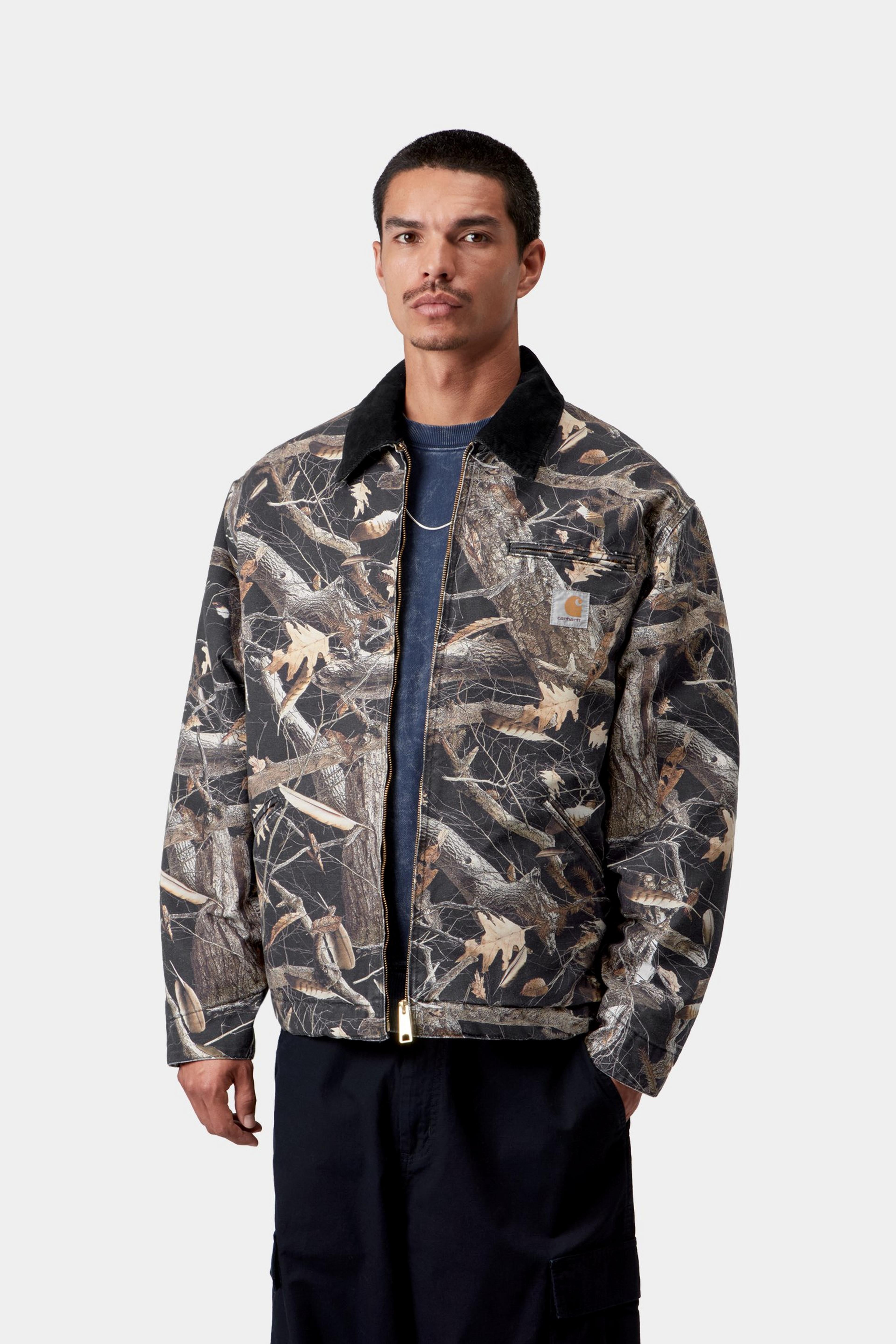 OG Detroit Jacket - Camo Feather Tree, Black / Black heavy stone wash 2
