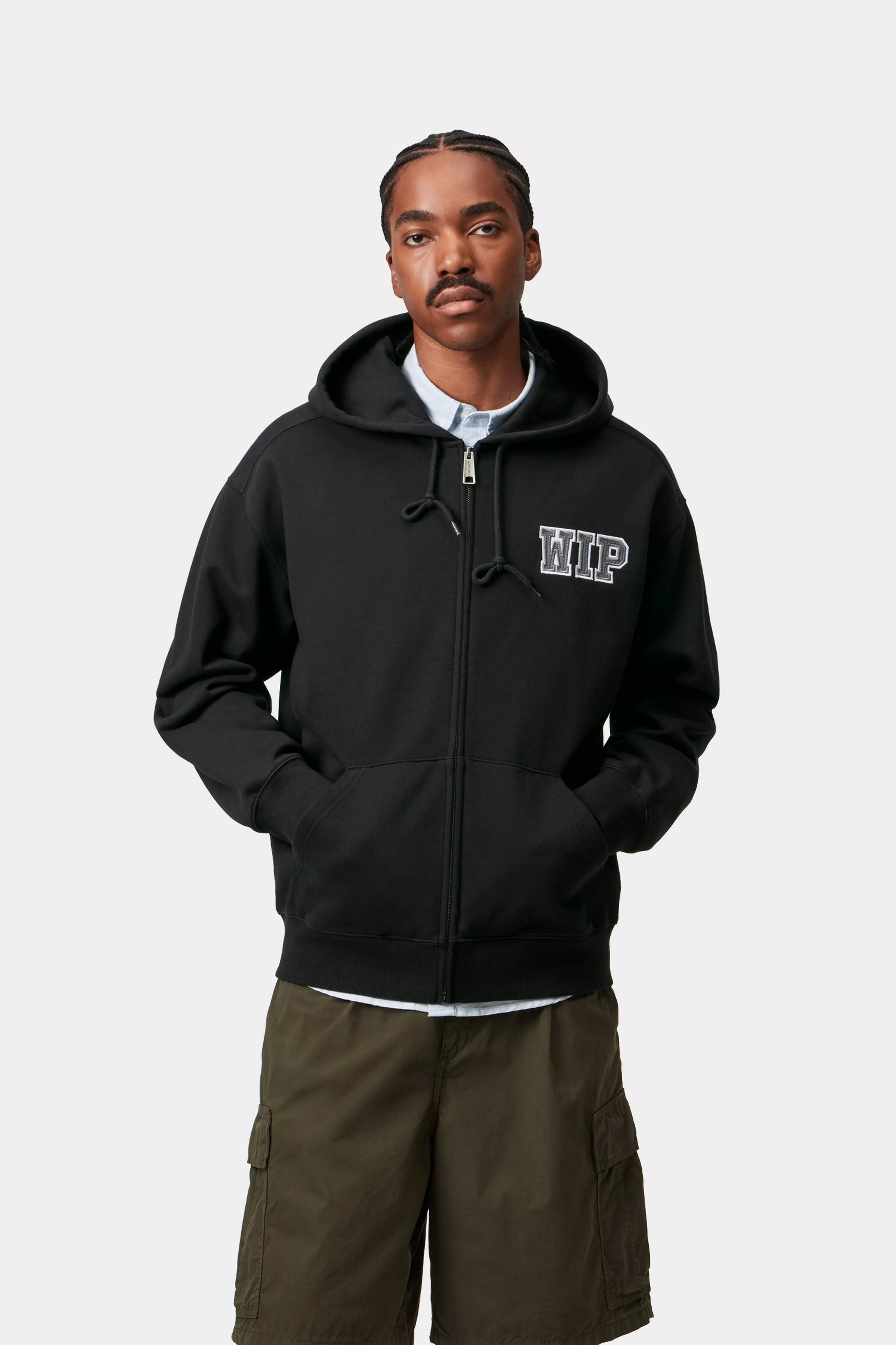 HOODED MINI WIP SWEAT JACKET - Black (stone washed)