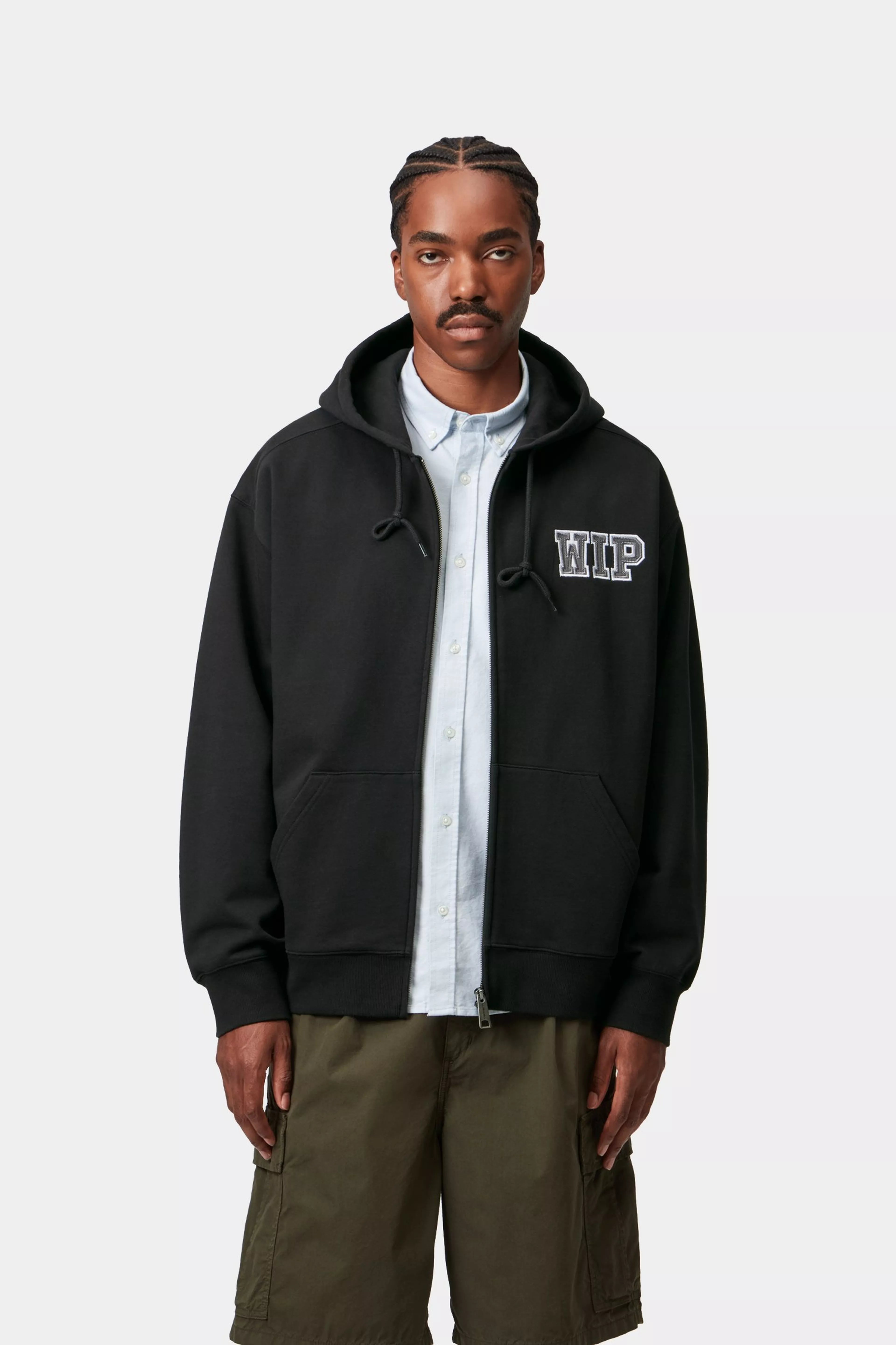 HOODED MINI WIP SWEAT JACKET - Black (stone washed)