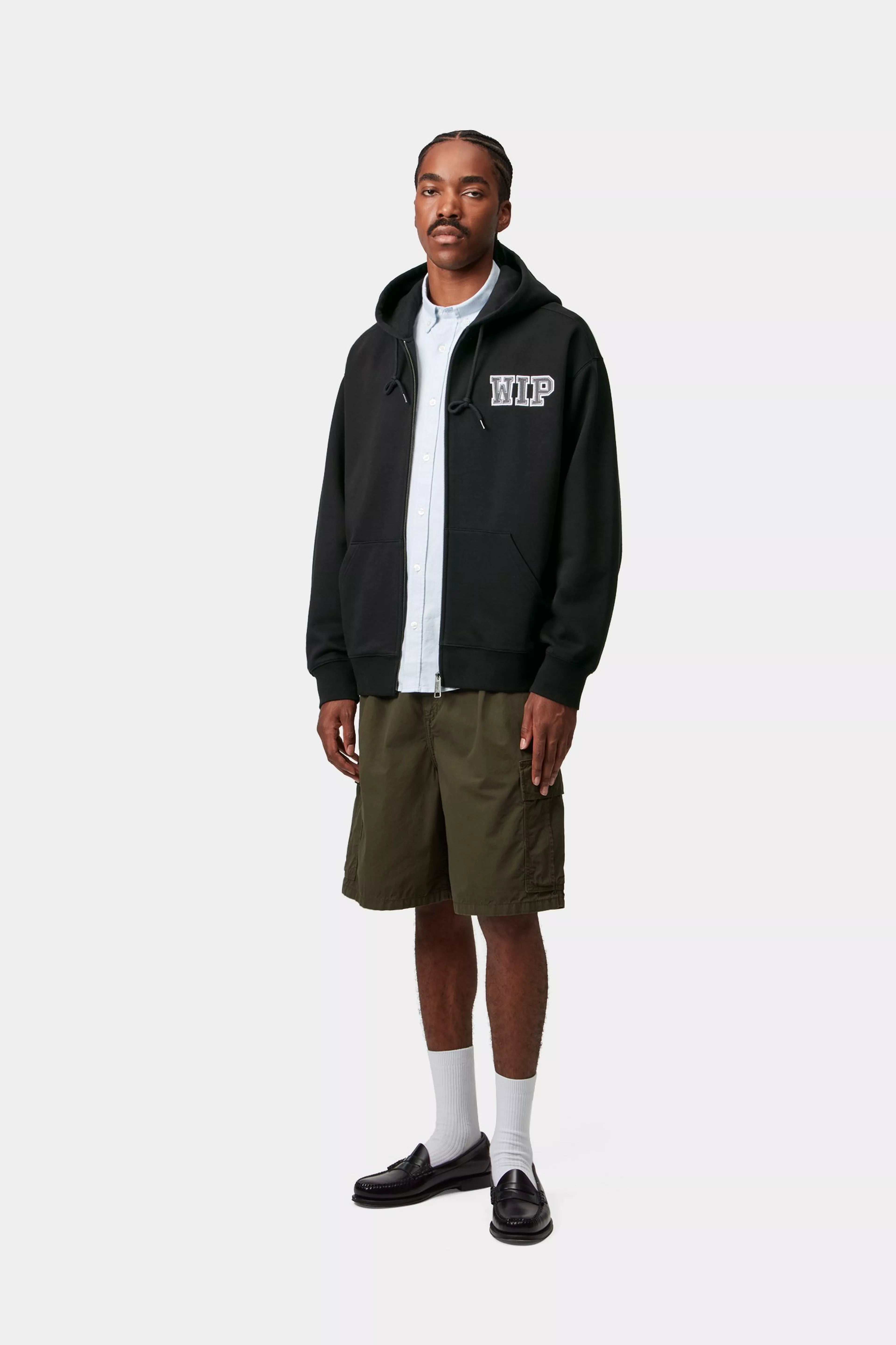 HOODED MINI WIP SWEAT JACKET - Black (stone washed)