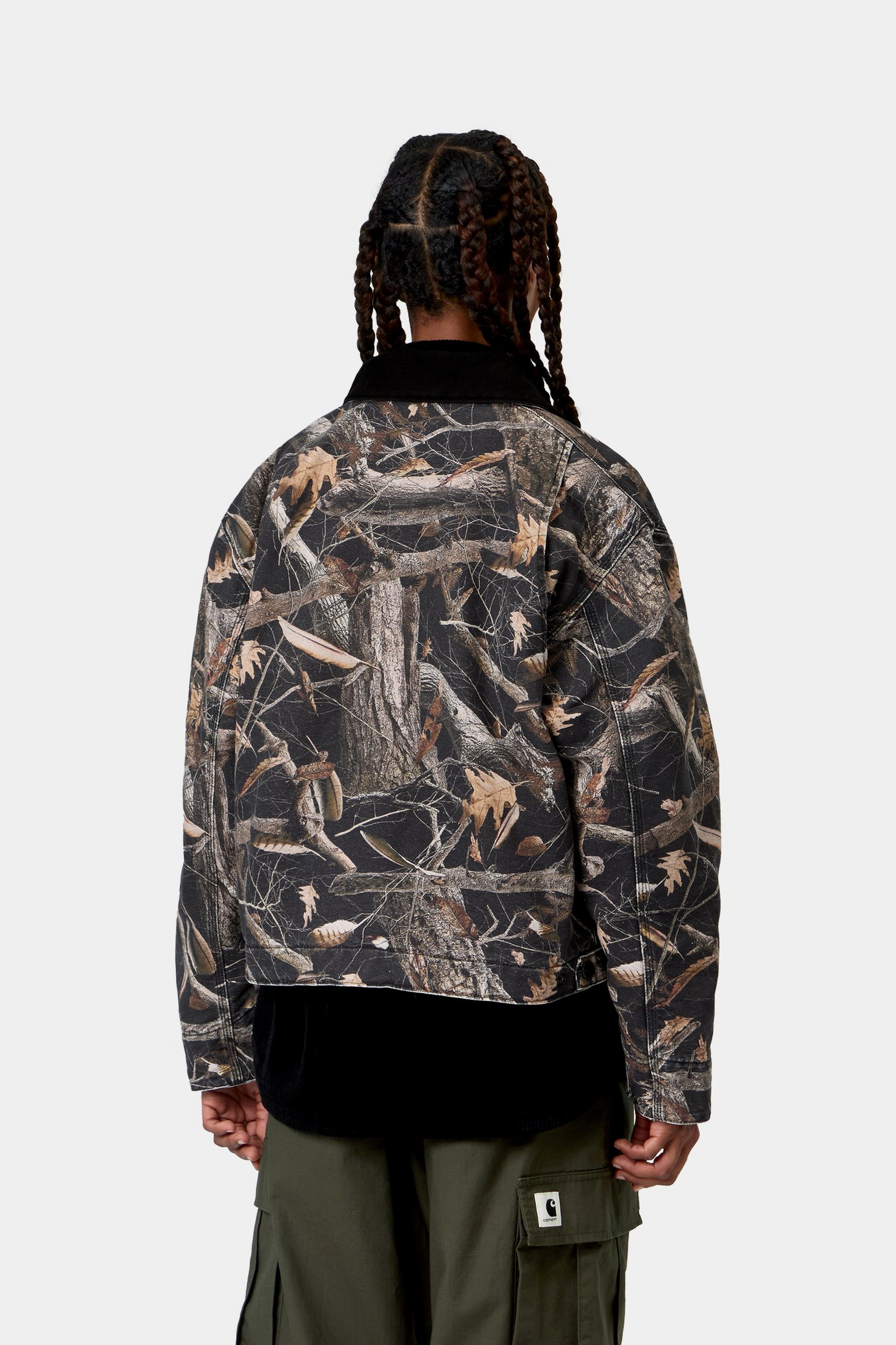 W' OG Detroit Jacket - Camo Feather Tree, Black / Black heavy stone wash 3