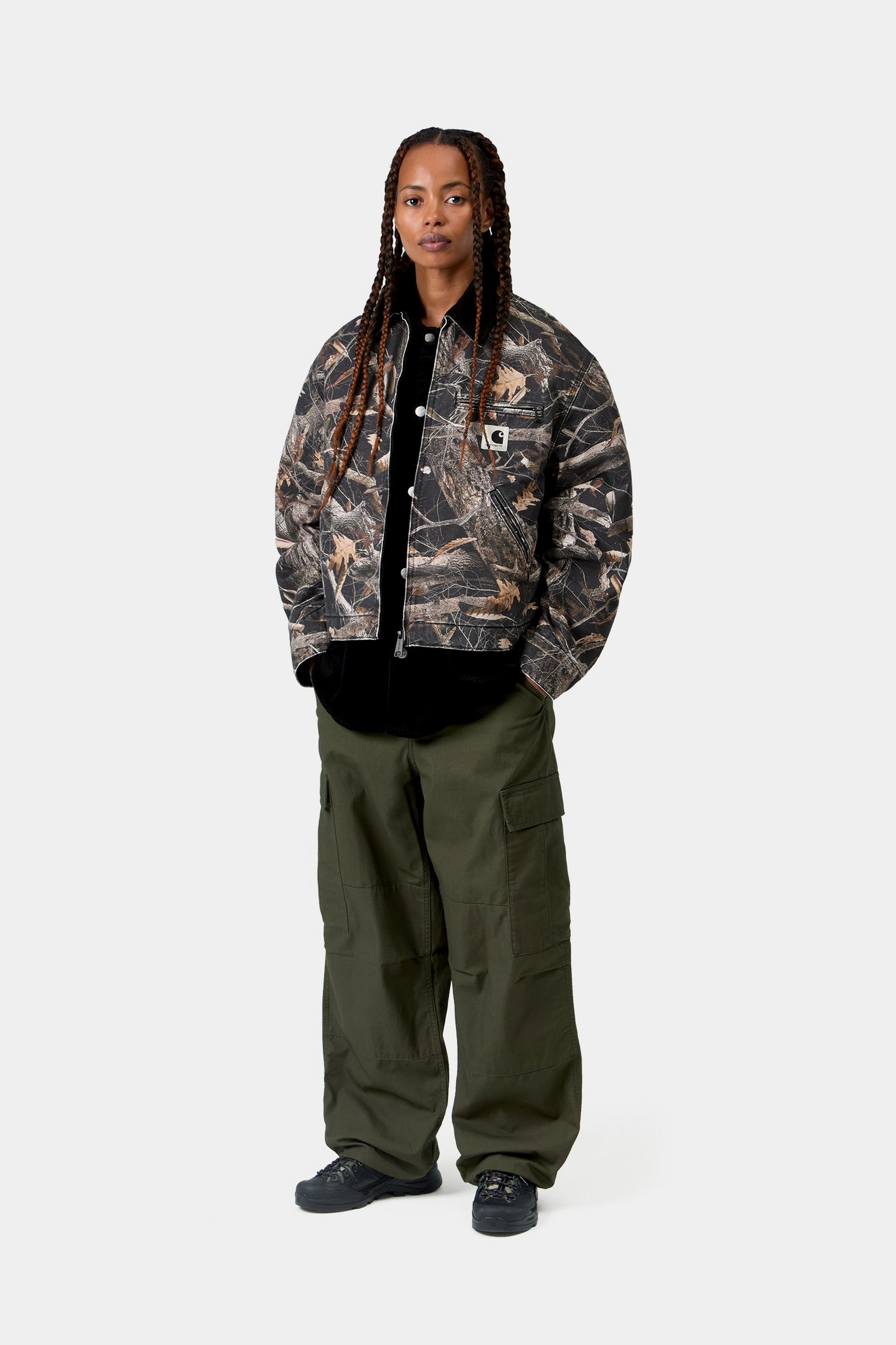 W' OG Detroit Jacket - Camo Feather Tree, Black / Black heavy stone wash 5