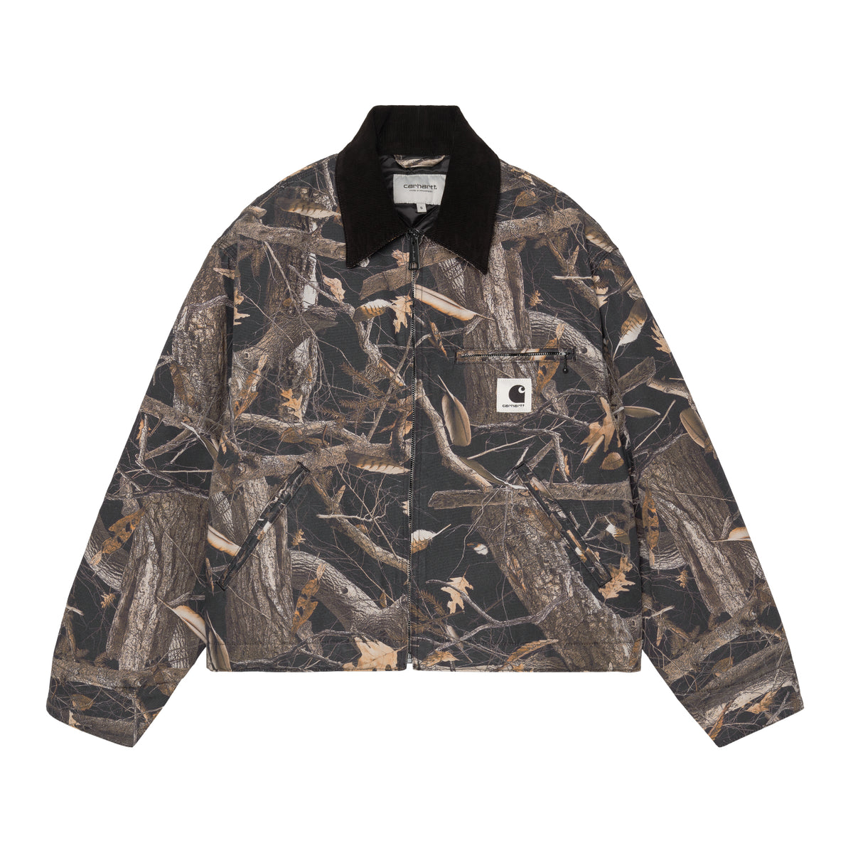 W' OG Detroit Jacket - Camo Feather Tree, Black / Black heavy stone wash