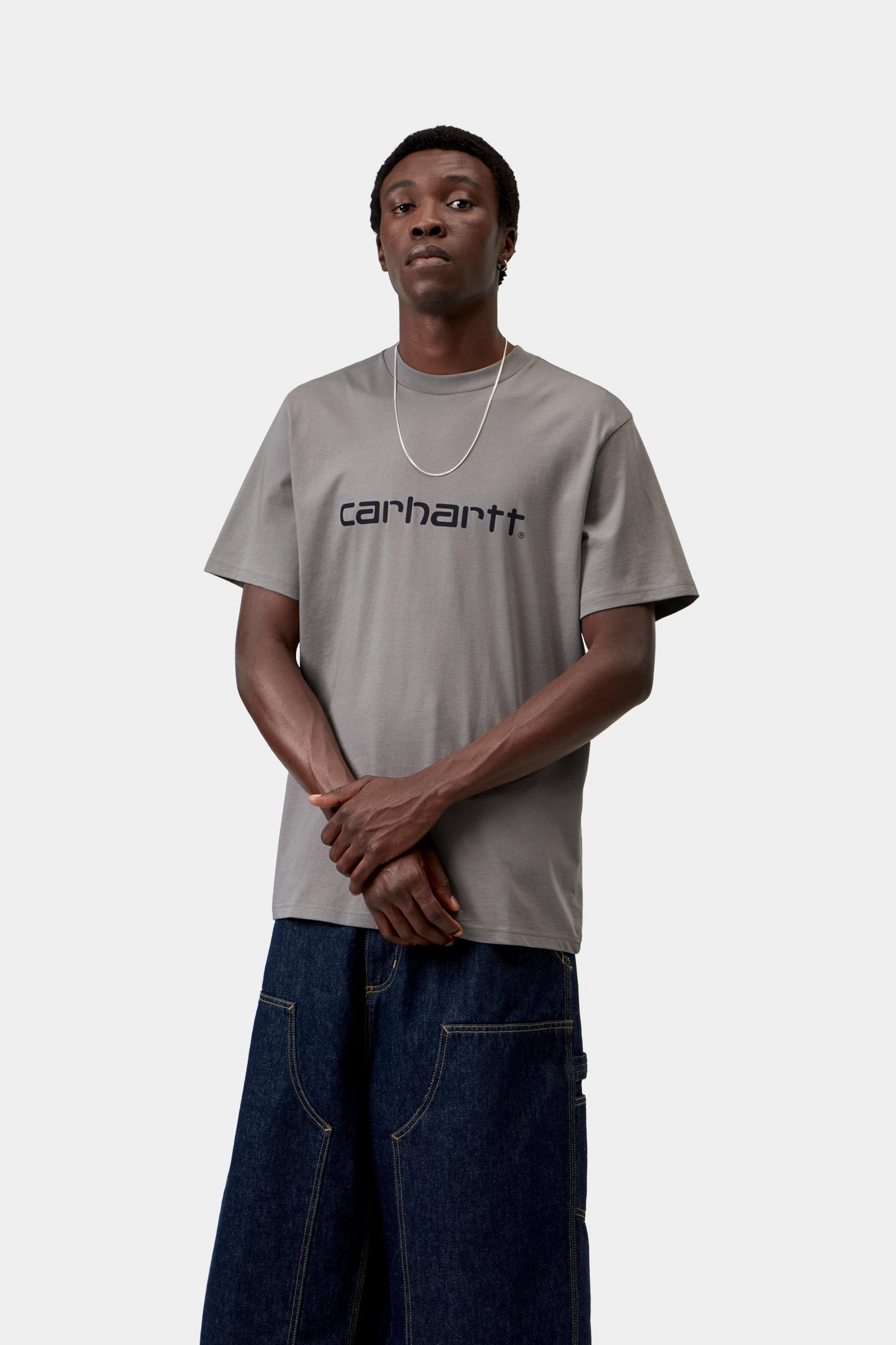 S/S Script T-Shirt - Shady Grey / Dark Navy