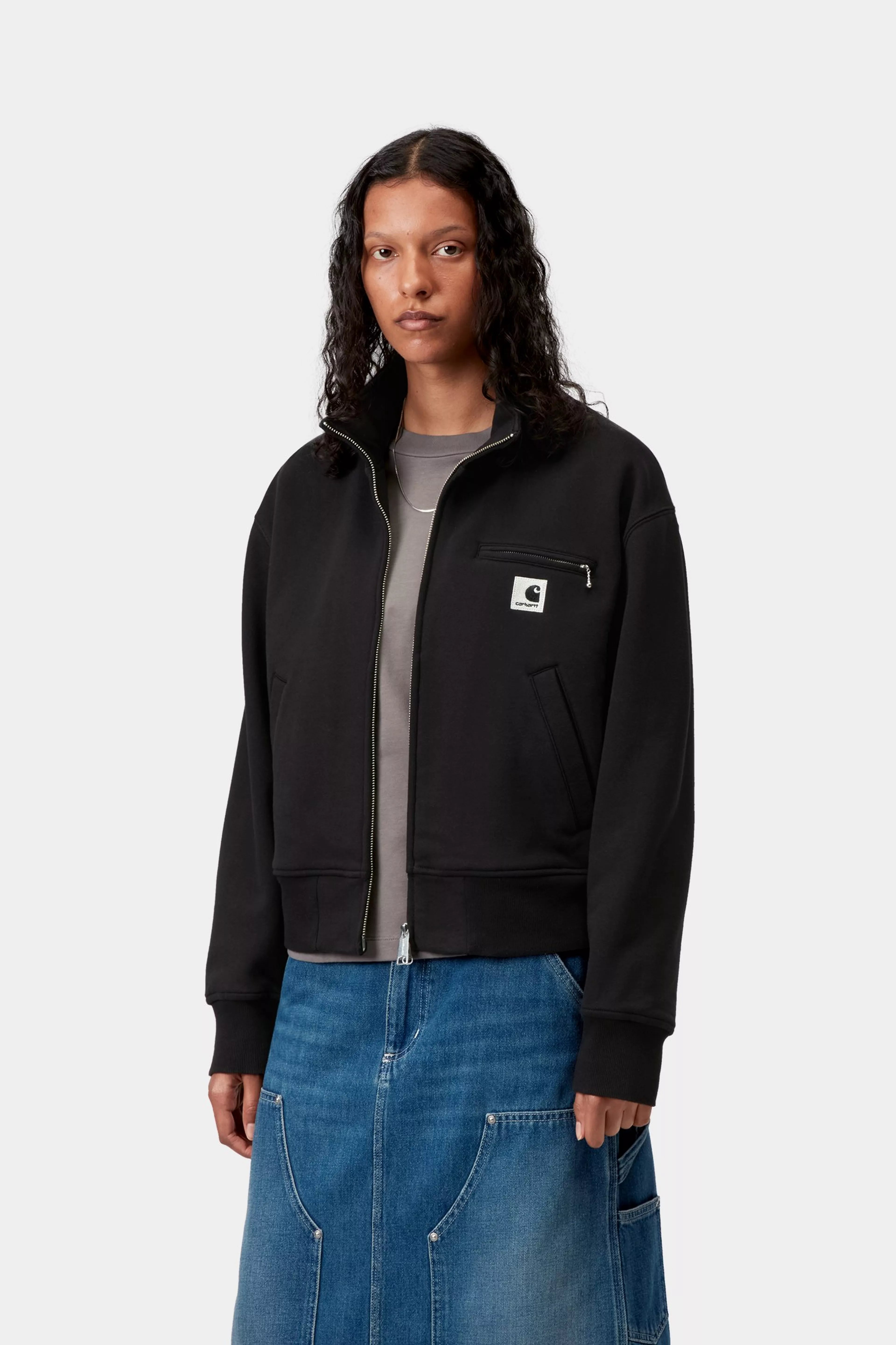 W' DETROIT SWEAT JACKET - Black (stone washed)