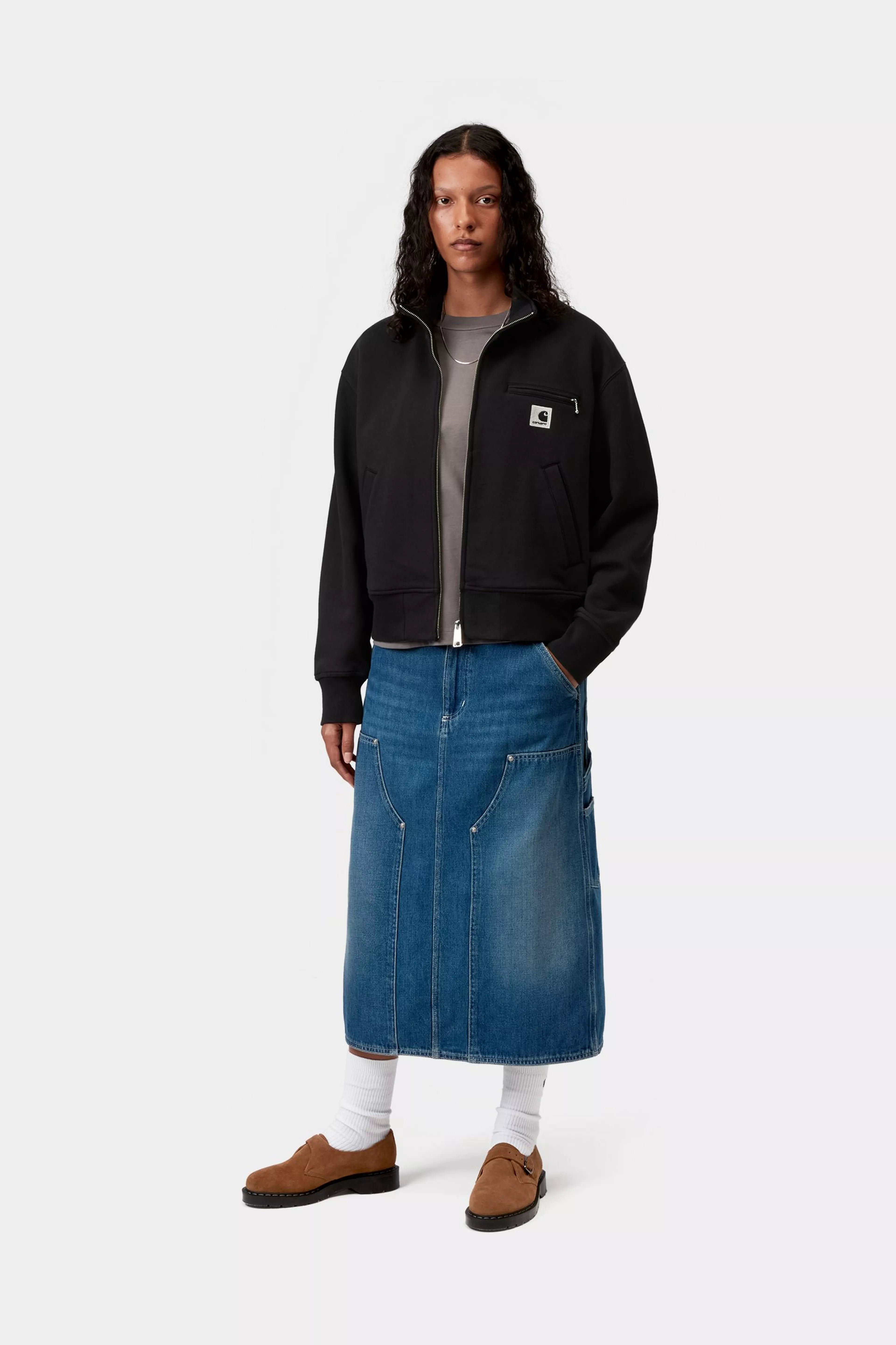 W' DETROIT SWEAT JACKET - Black (stone washed)