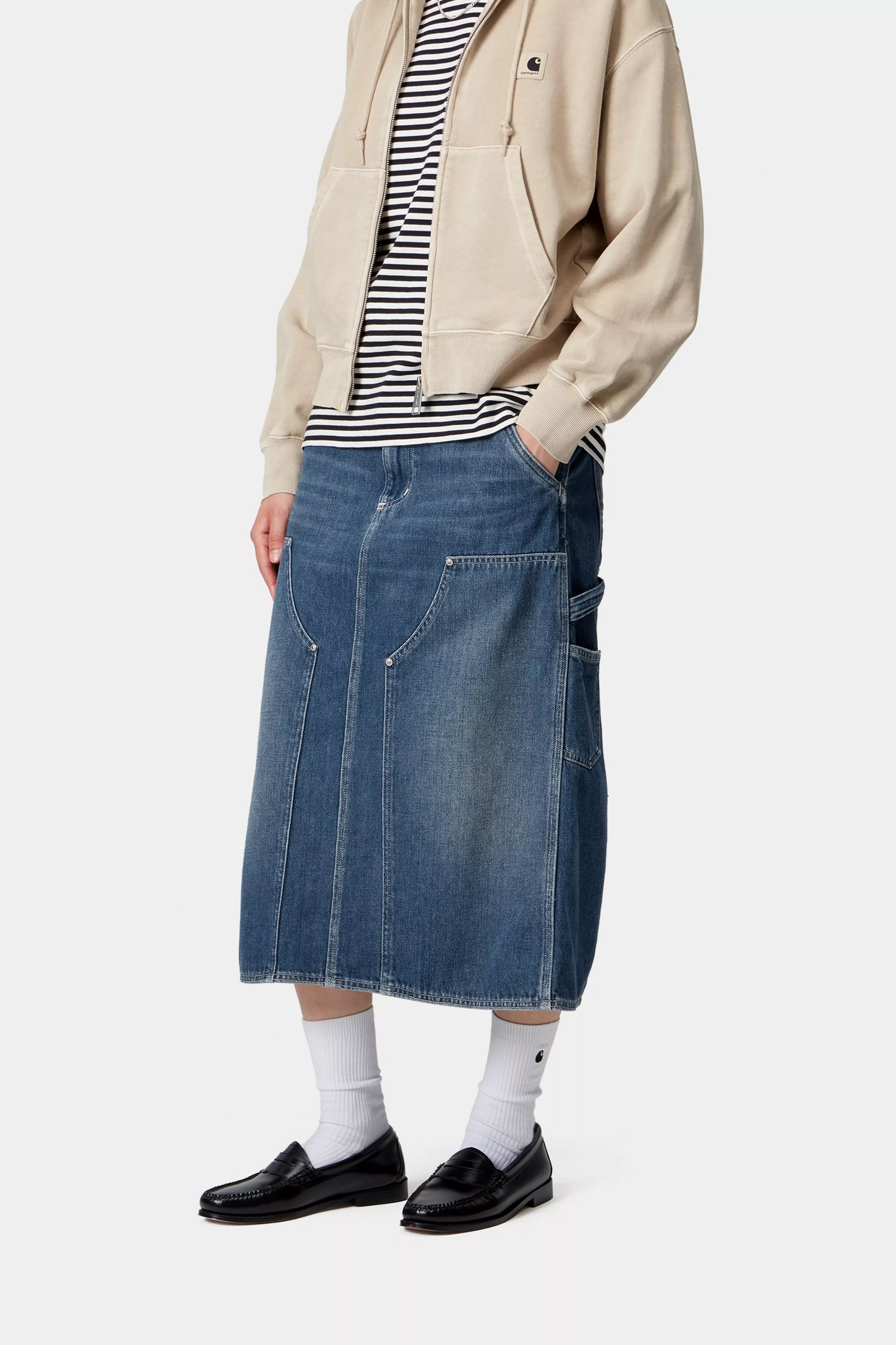 W' DOUBLE KNEE SKIRT  - Blue (dark used wash)