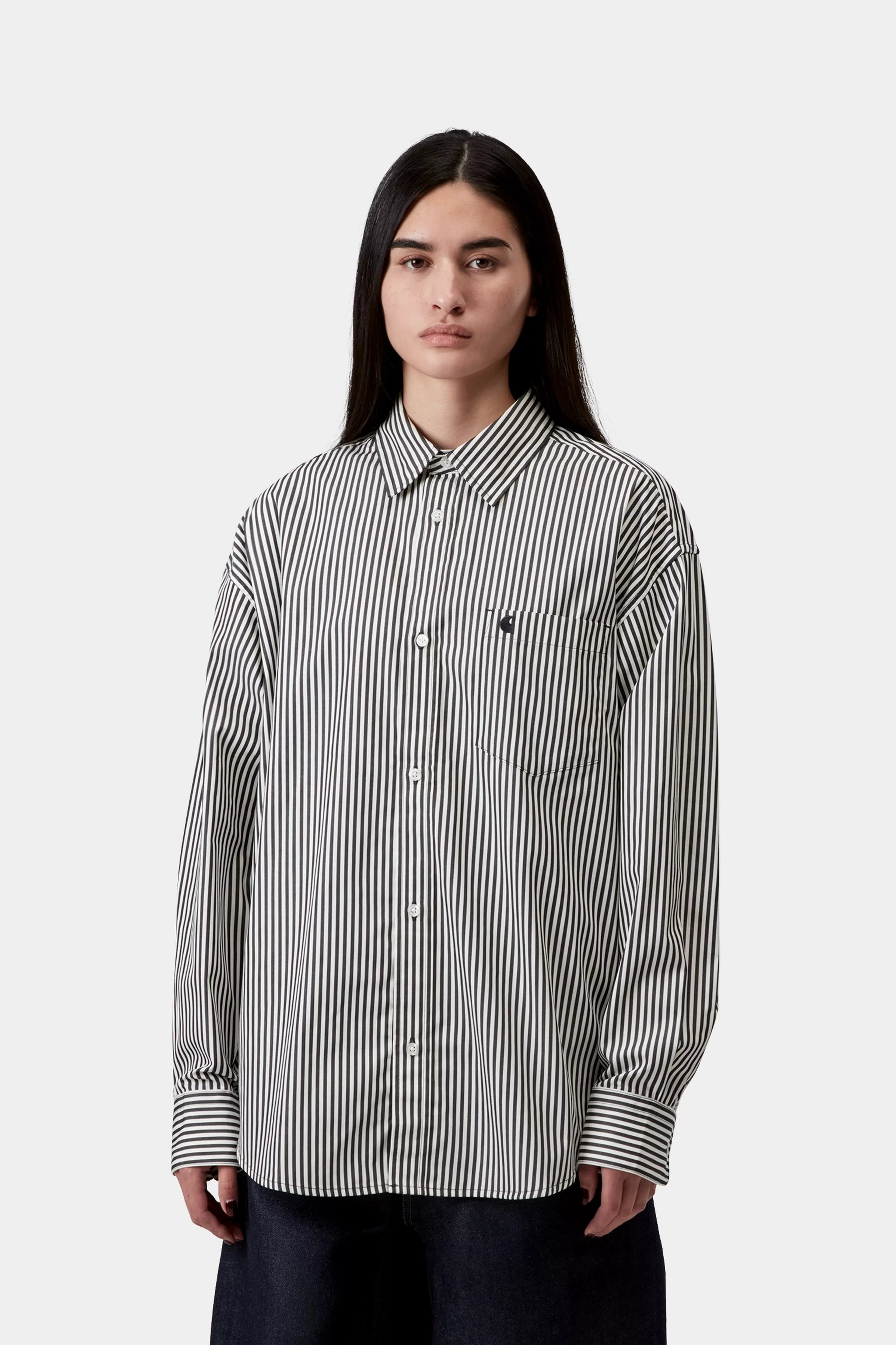 W' L/S Daldry Shirt - Daldry Stripe, Black / Wax