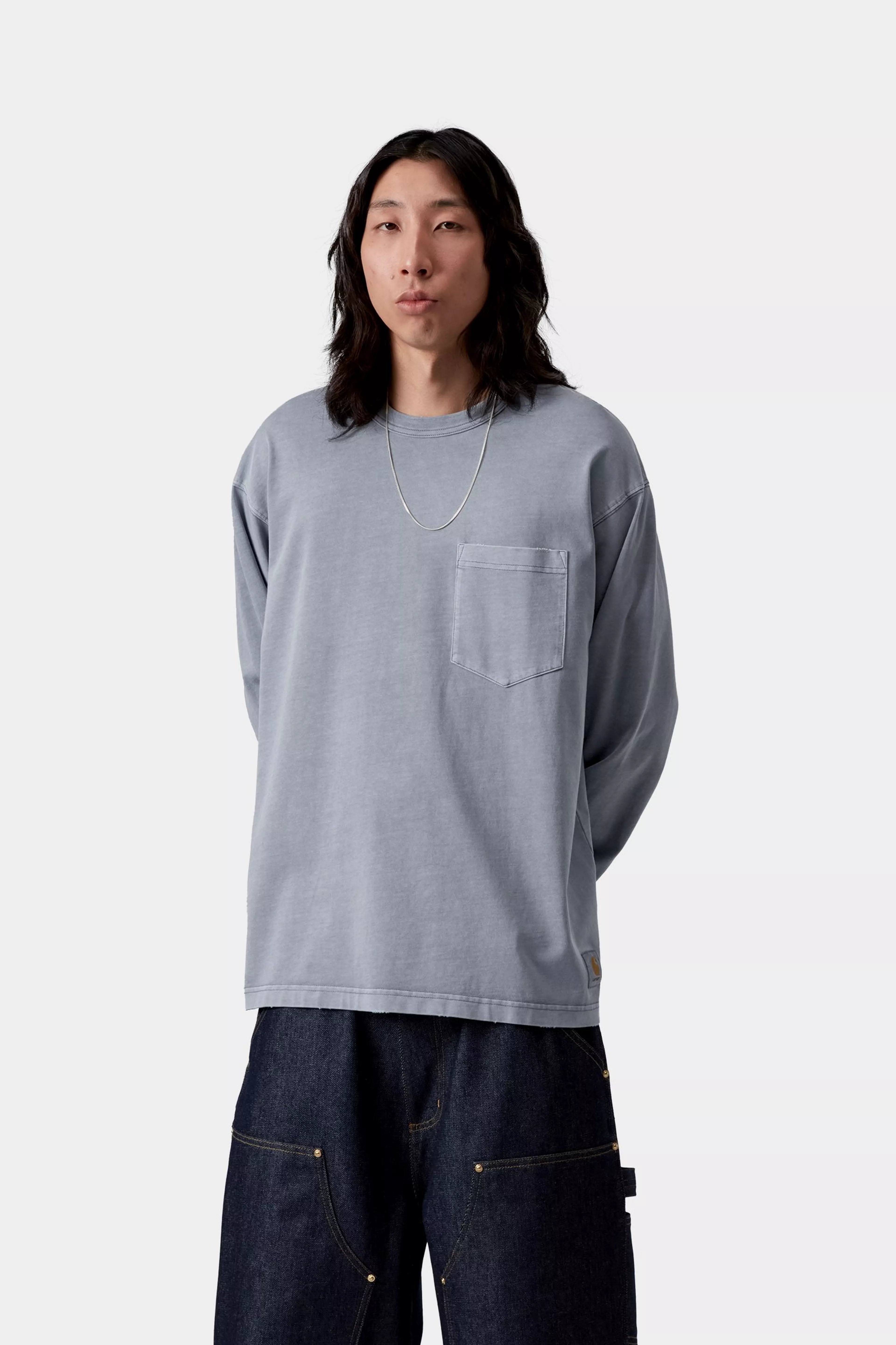 L/S Torion Pocket T-Shirt - Office Blue (grind wash) 2