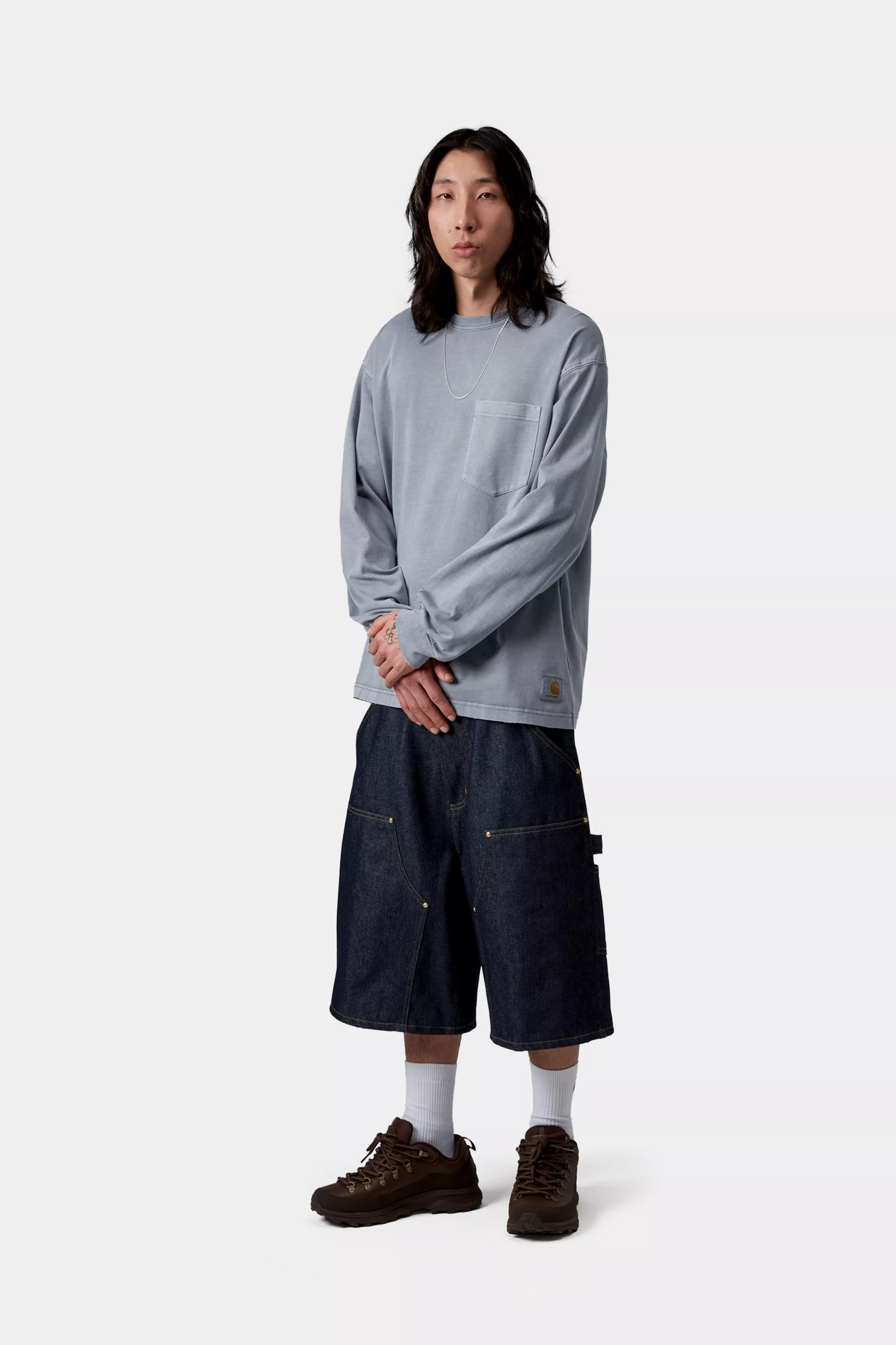 L/S Torion Pocket T-Shirt - Office Blue (grind wash) 4