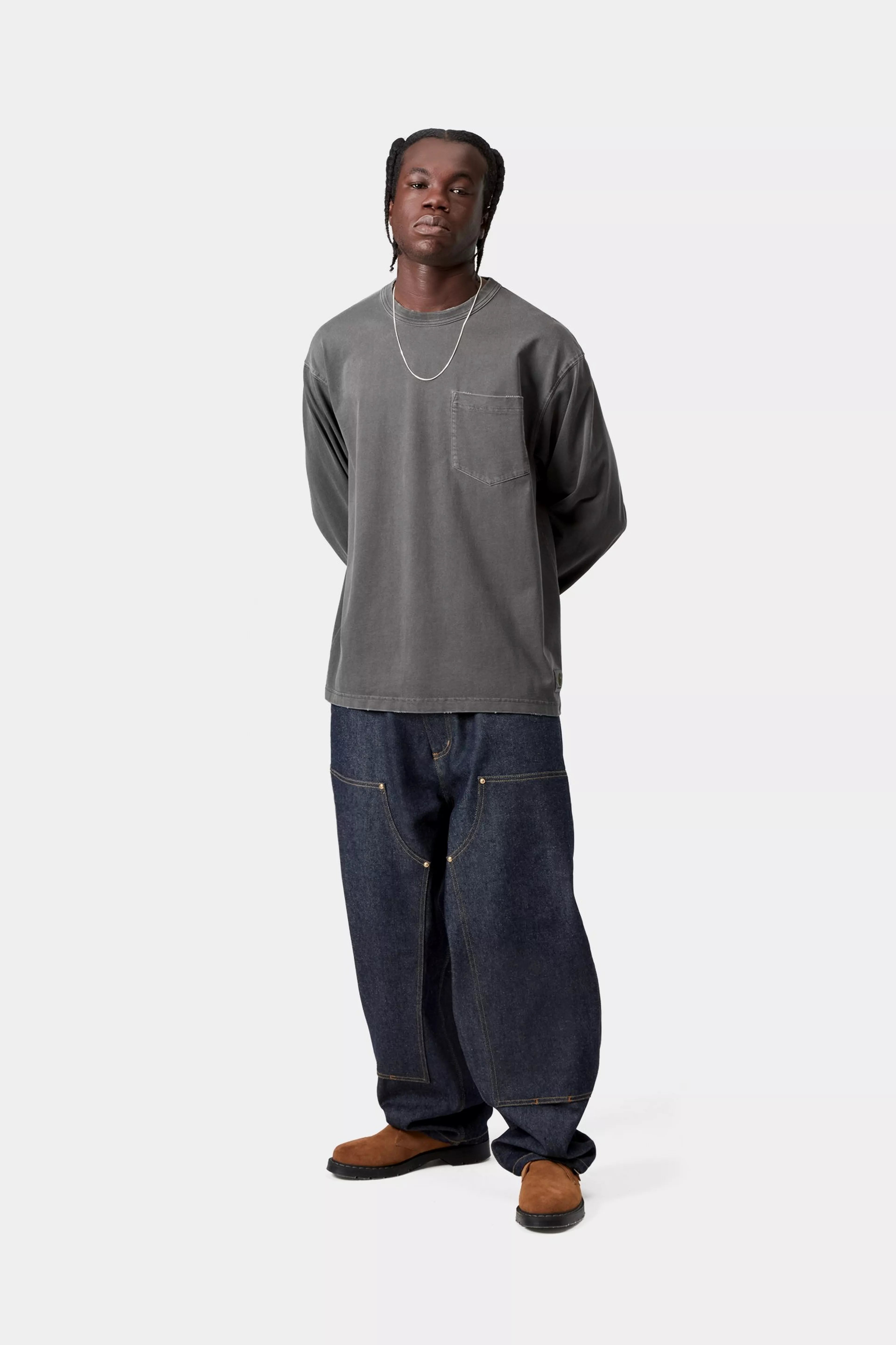 L/S Torion Pocket T-Shirt - Black (grind wash)