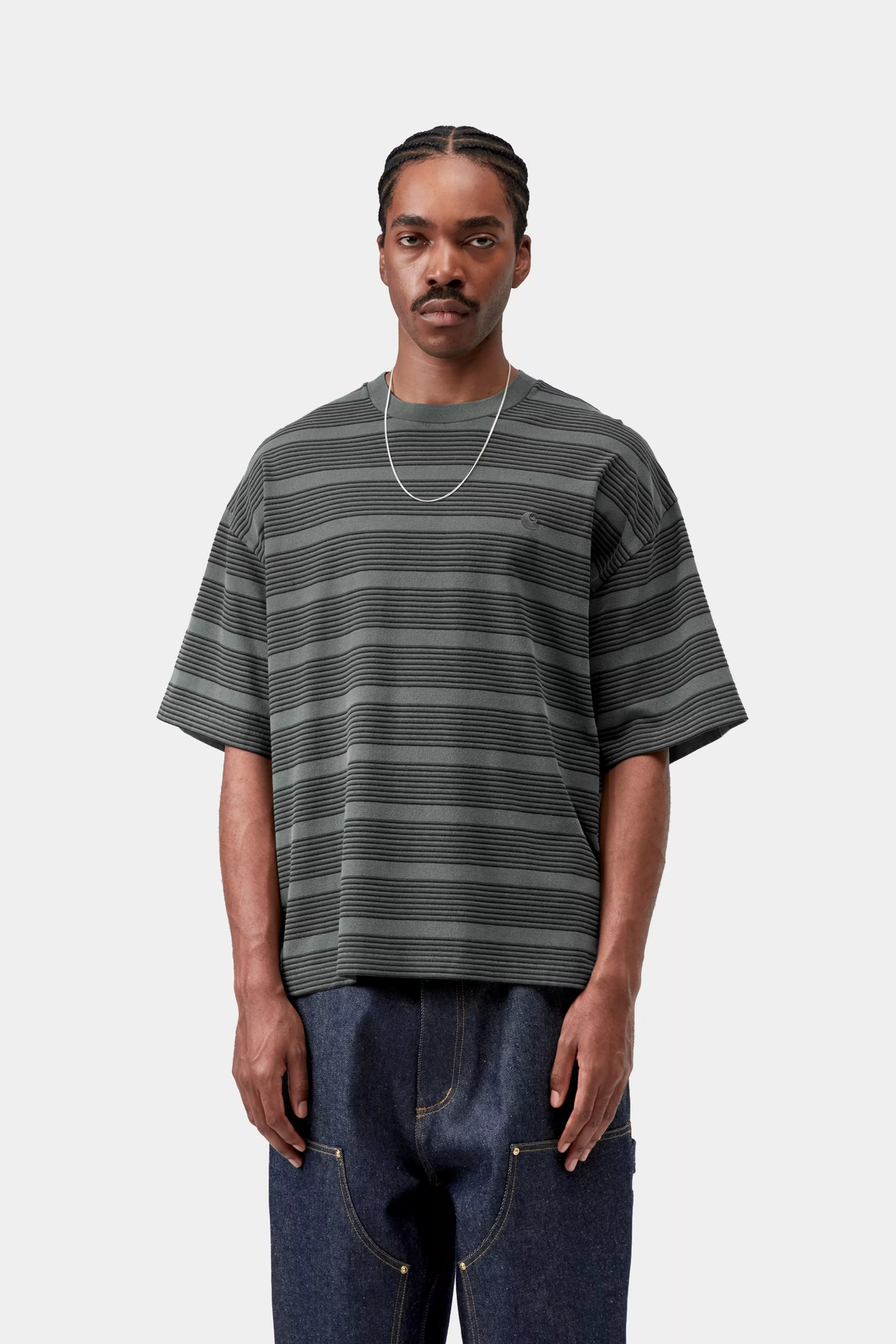 S/S Hanson T-Shirt - Hanson Stripe, Kale Green (garment dyed)