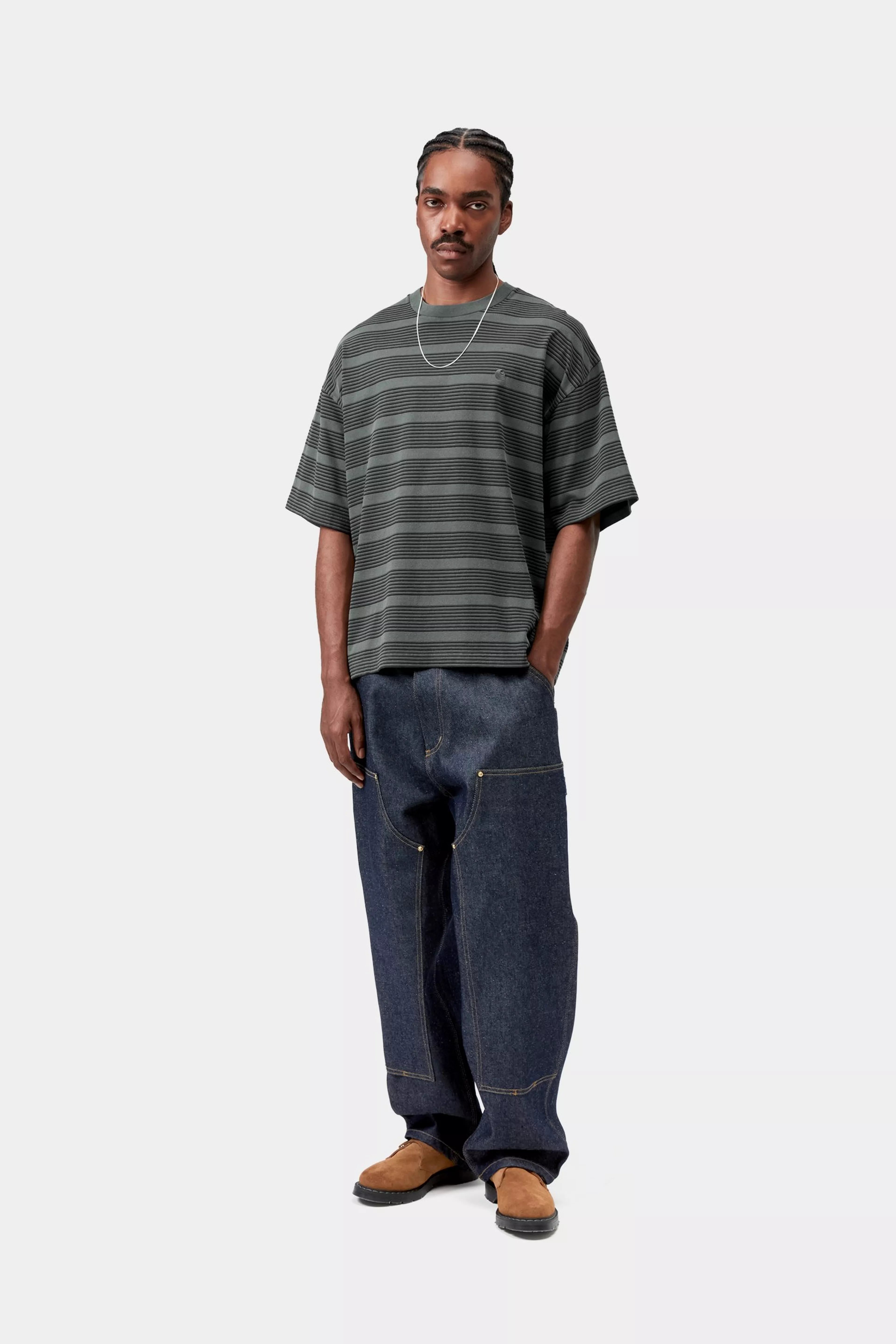 S/S Hanson T-Shirt - Hanson Stripe, Kale Green (garment dyed)