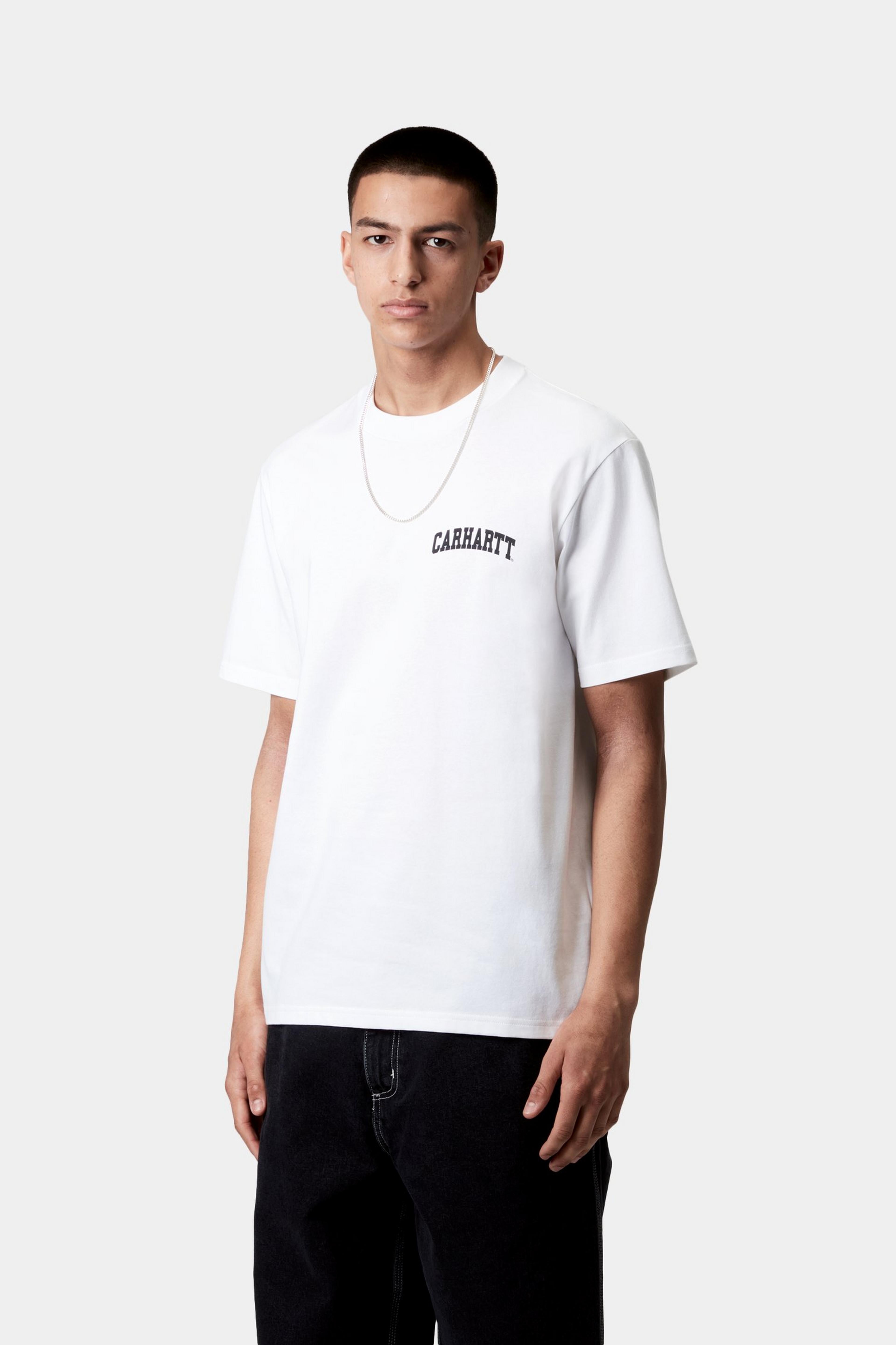 S/S University Script T-Shirt - White / Black 2
